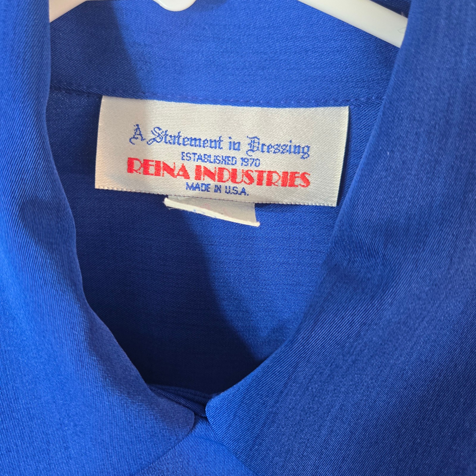 Reina Industries Sz 8 Shirt Top Electric Blue Oriental Button 3/4 Cuffed Sleeve