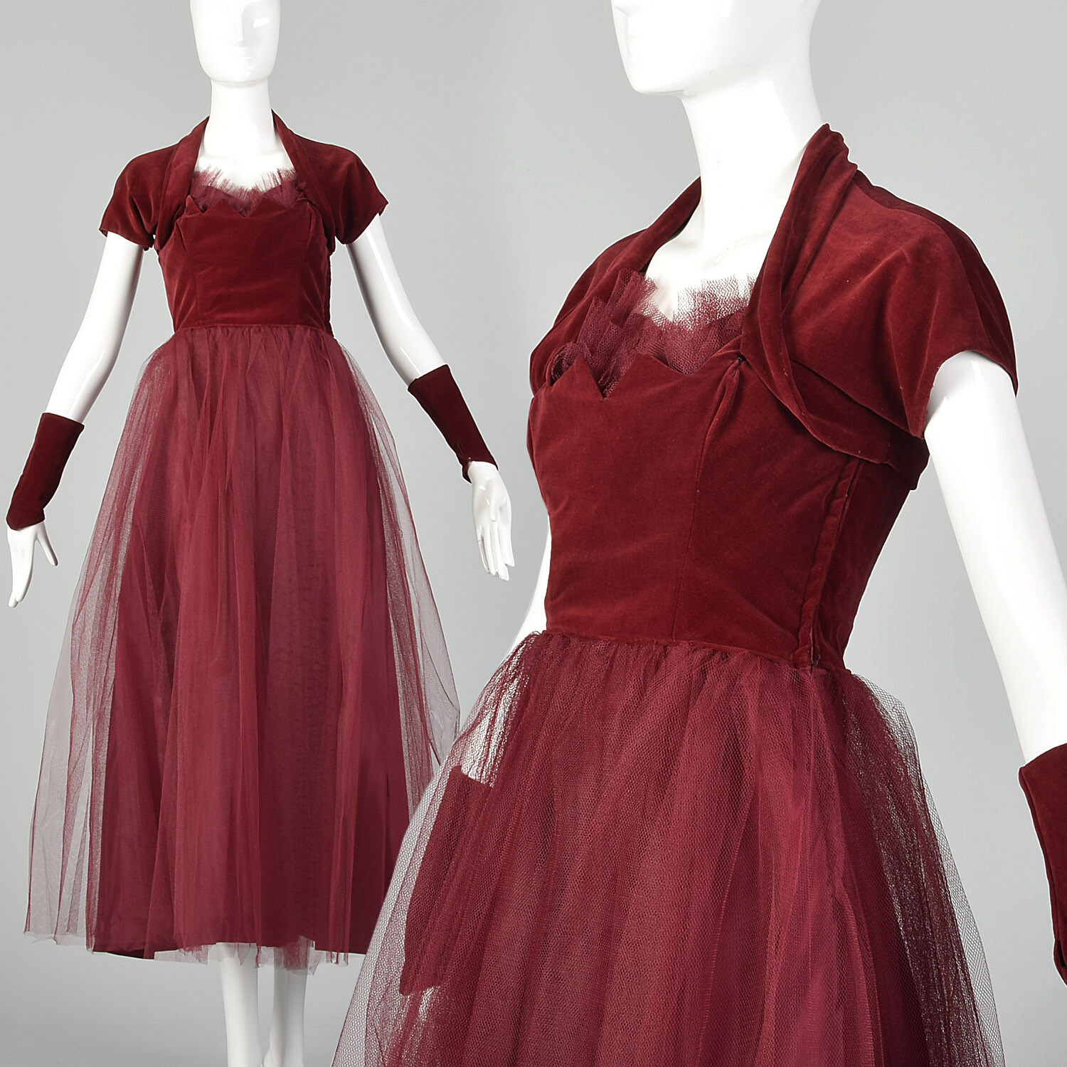 XXS 1940s Gown Vintage Prom Dress VTG 40s Vintage Bridesmaid Wrist Gauntlets