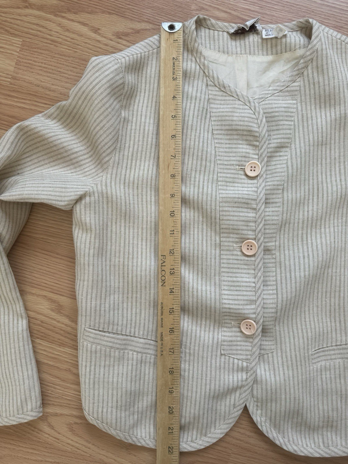 Vintage 1980s Bern Conrad Blazer Tan Striped Linen Blend Top Designer Jacket