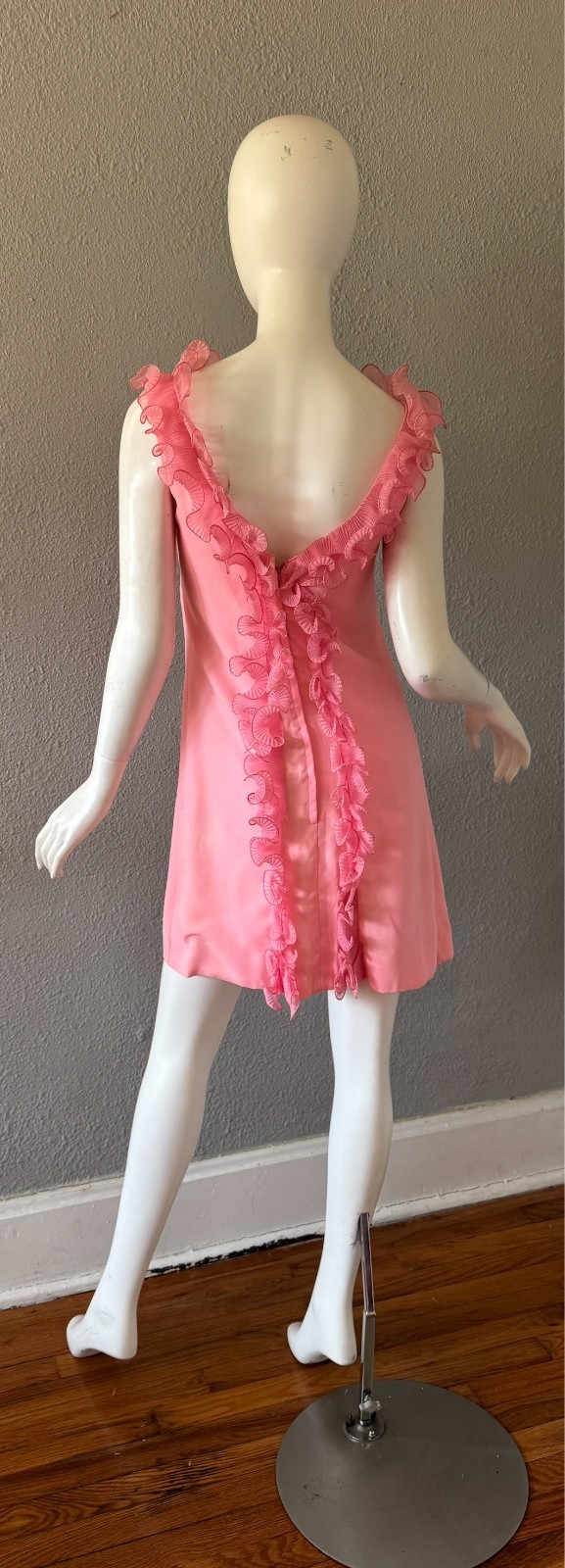 Vintage 60s Pink TWIGGY Ruffle Go-Go MOD Mini Party Dress XS/S