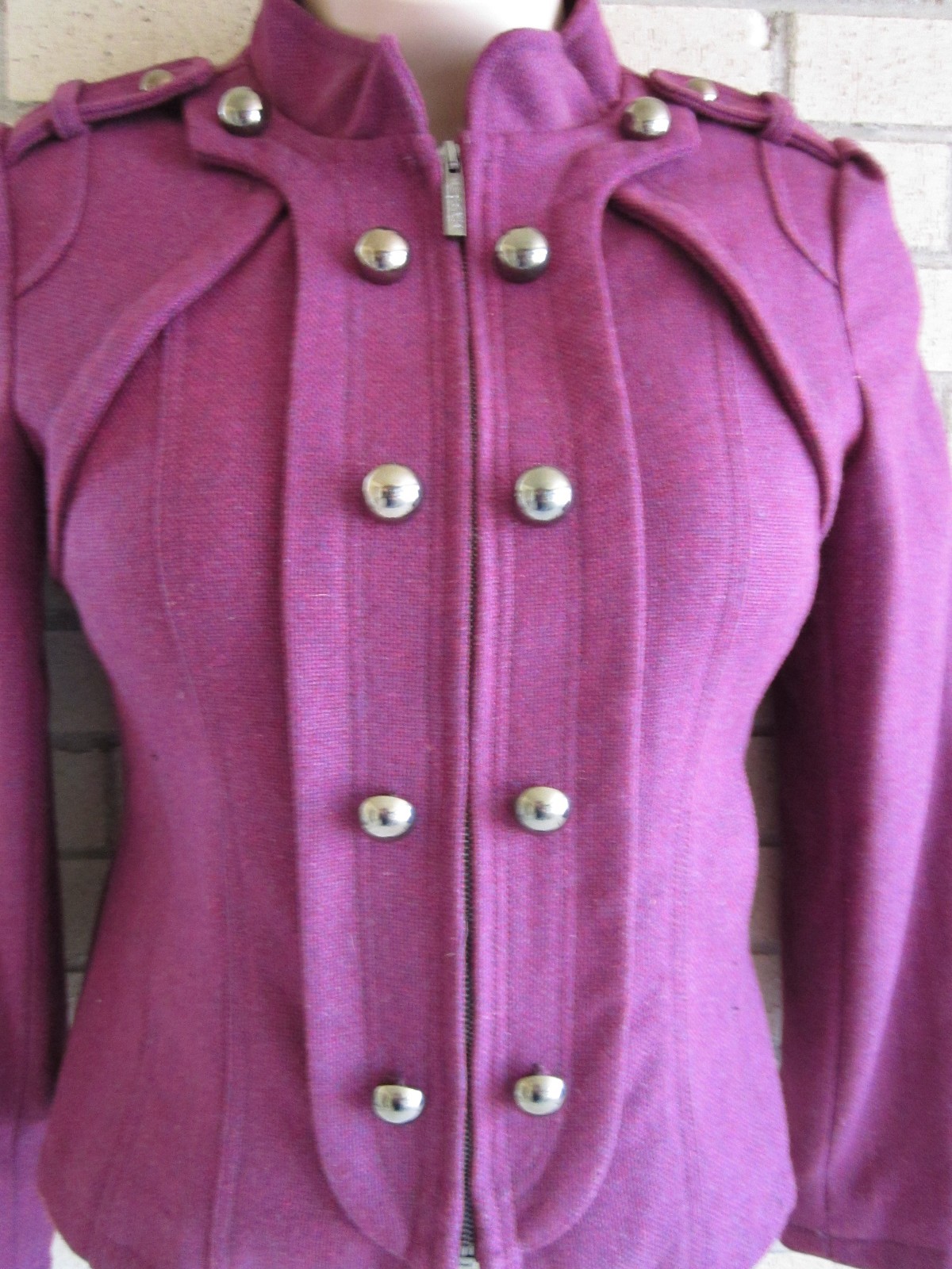 Steve Madden LG Military Style Double Breast Zip Jacket PLUM Epaulets