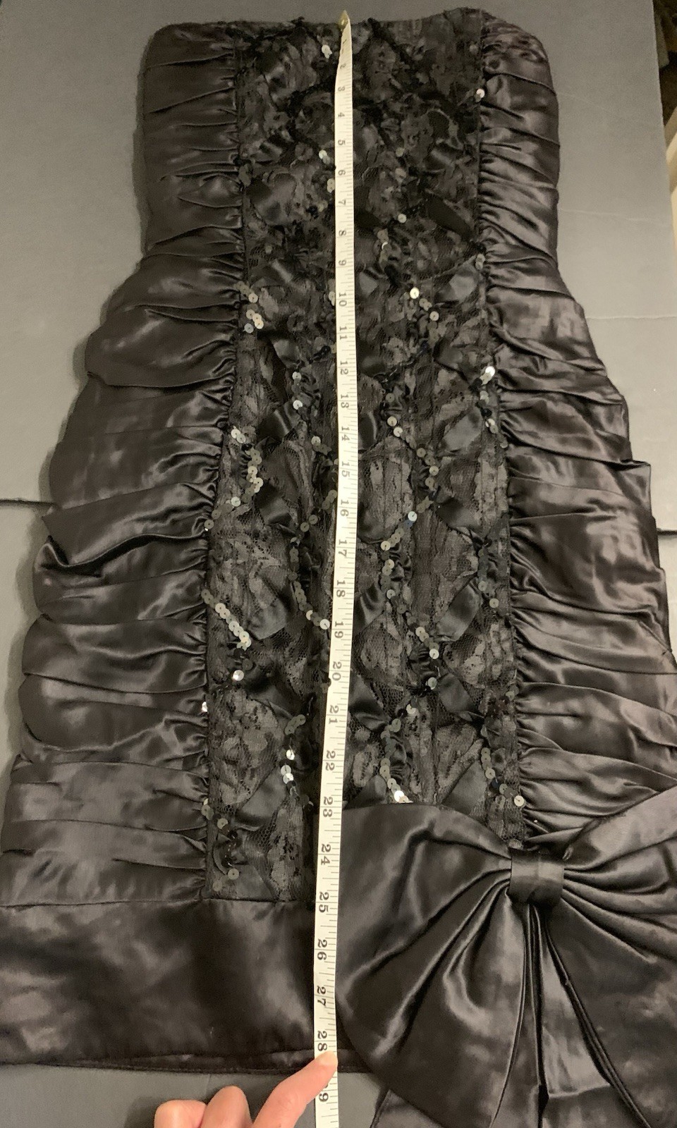 Elegant black prom dress bridesmaids evening wear sequins ruching vintage L bow