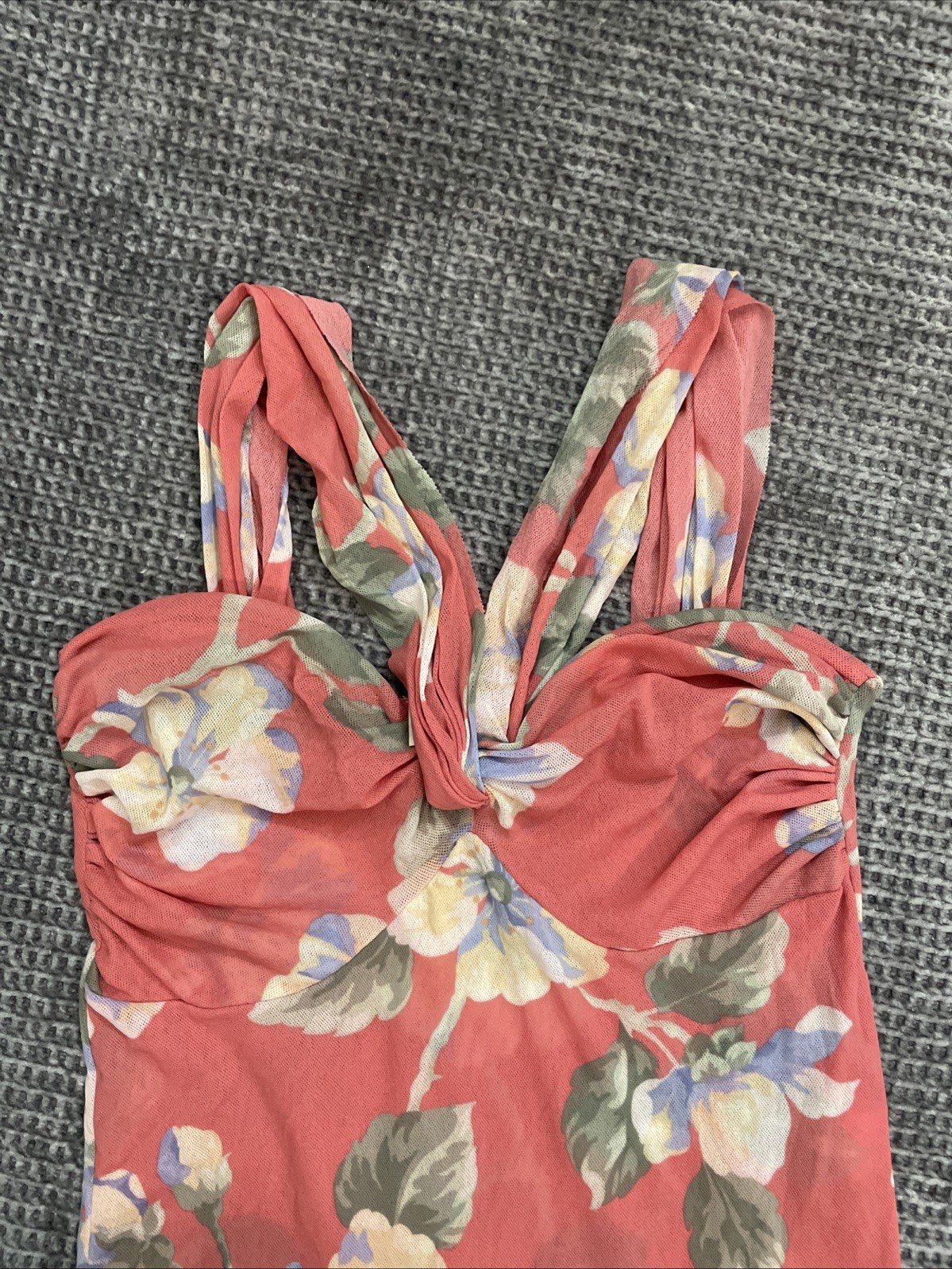 VTG Y2K Sweet Pea Floral Nylon Mini Dress Size Small Summer