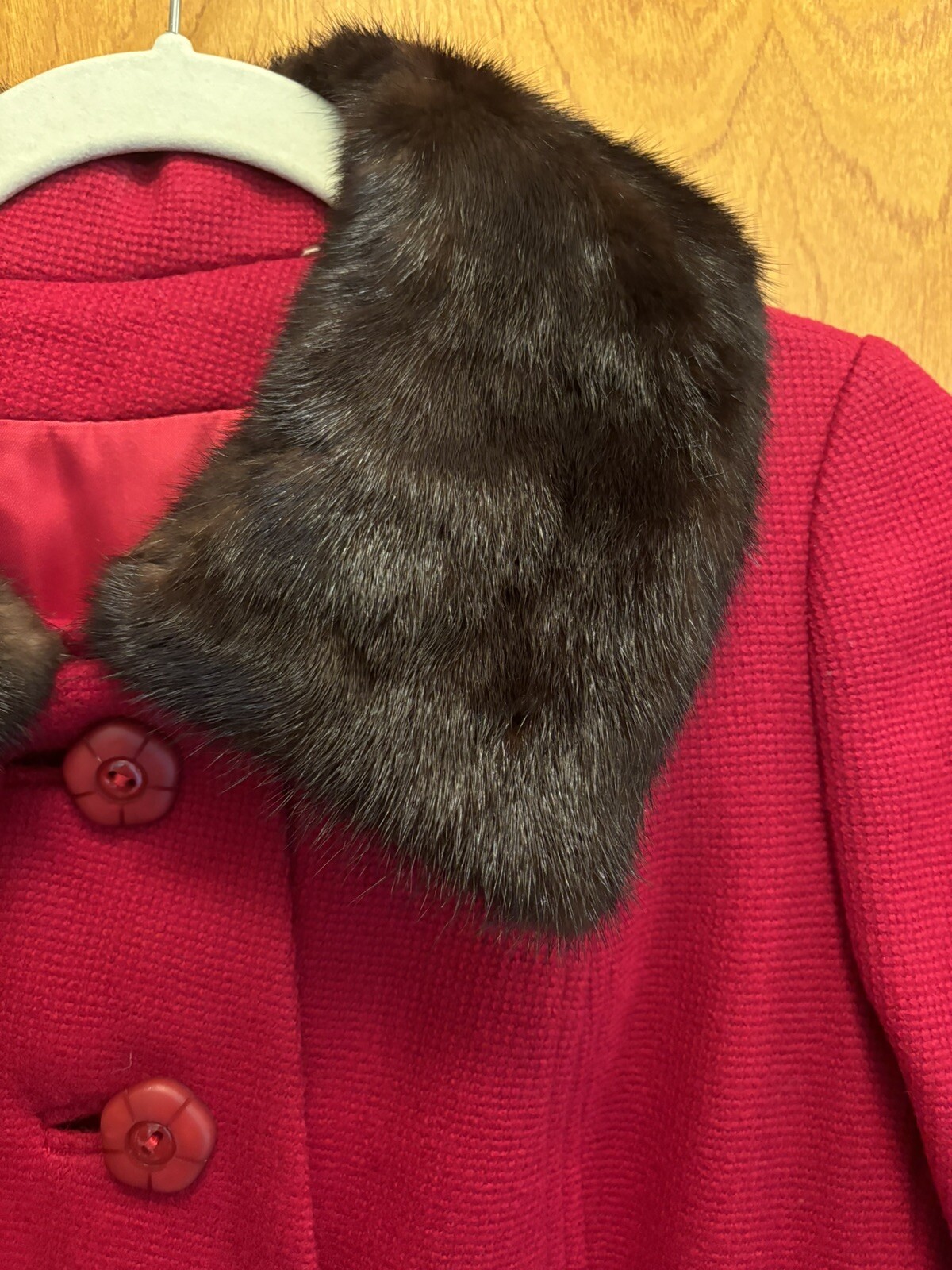 Vintage 1947-1955 SHAGMOOR 100% Wool MINK? Collar LINED Flashy RED. SMALL? USA