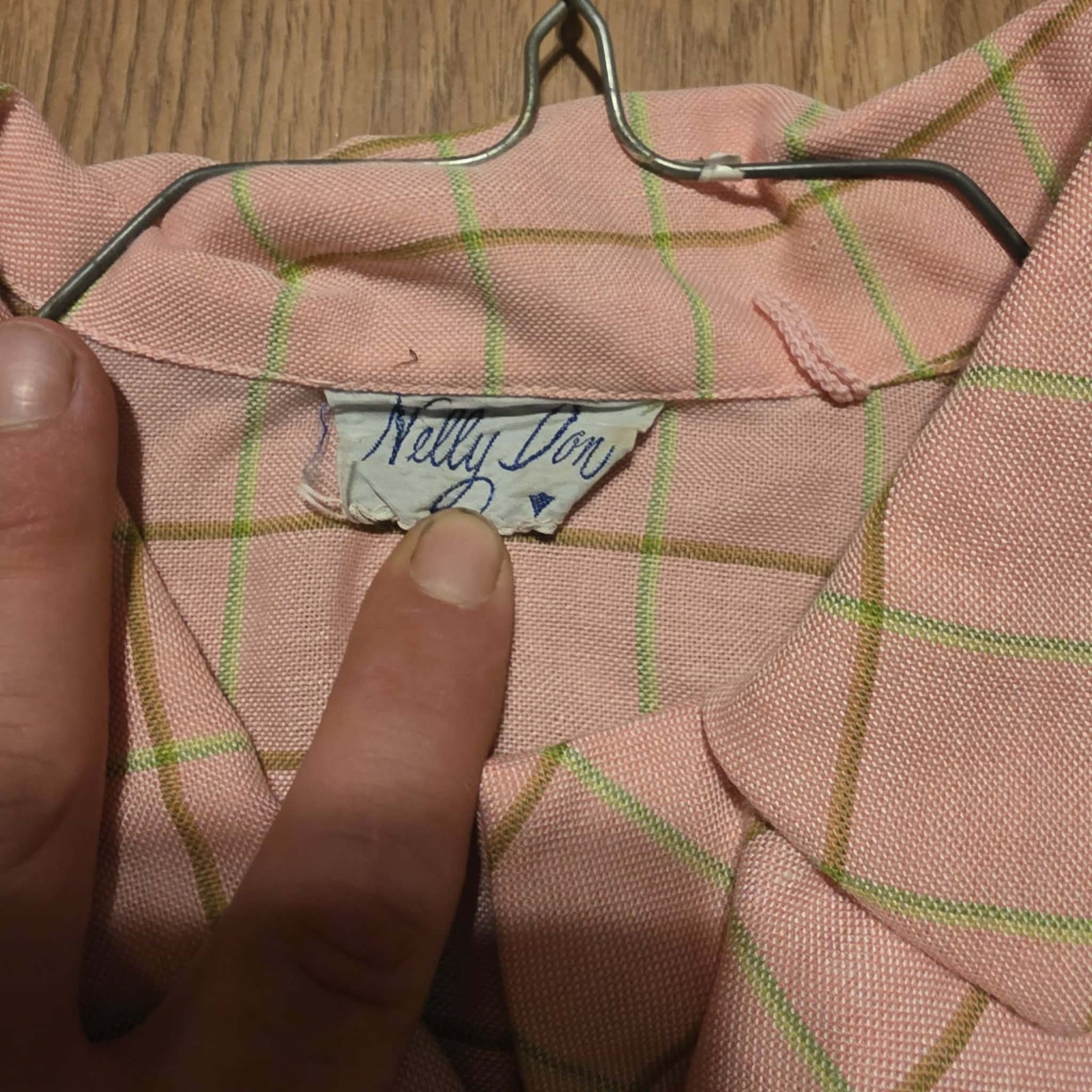 Vintage Nelly Don Pink Plaid Shirt Dress Button Front Cottagecore 1970s Med