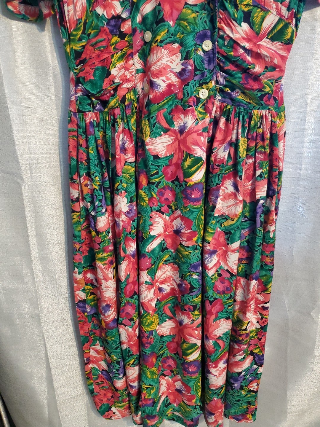 Vintage 80s Sz 9 Cottagecore Floral Puff Sleeve Victorian Tea Dress