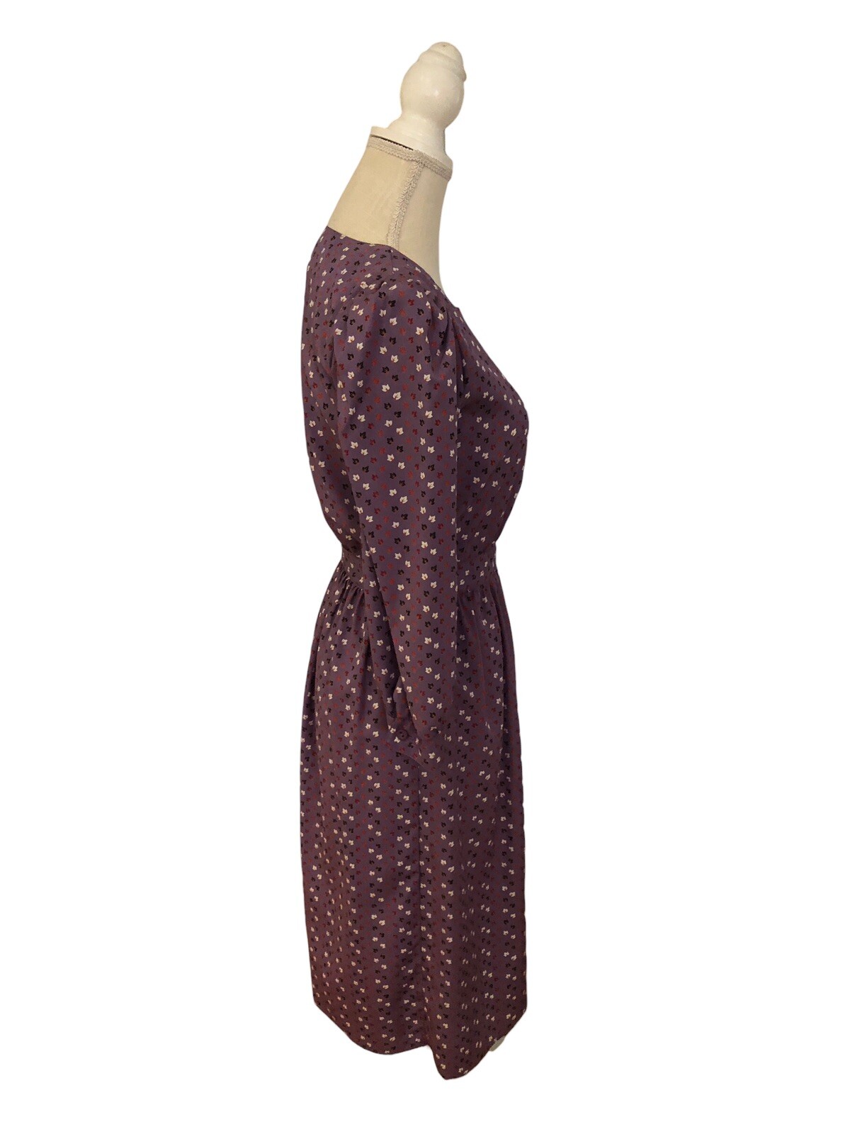 Vintage Murray Meisner Dress Plum Purple Fall Leaf Leaves Design XS Union Made