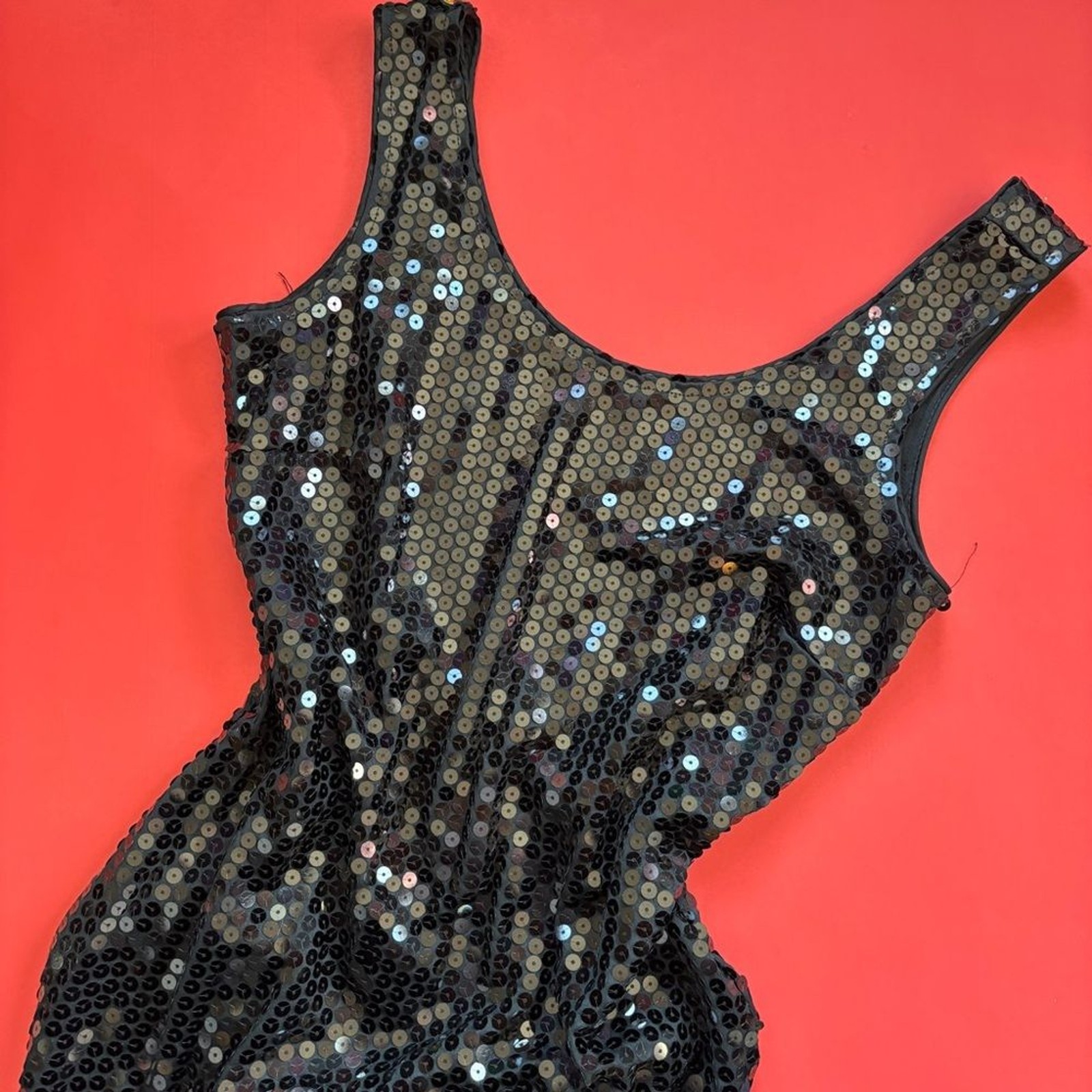 Vintage Glenrob LTD Black Sequin Sleeveless Backless Bodycon Dress Size 7/8
