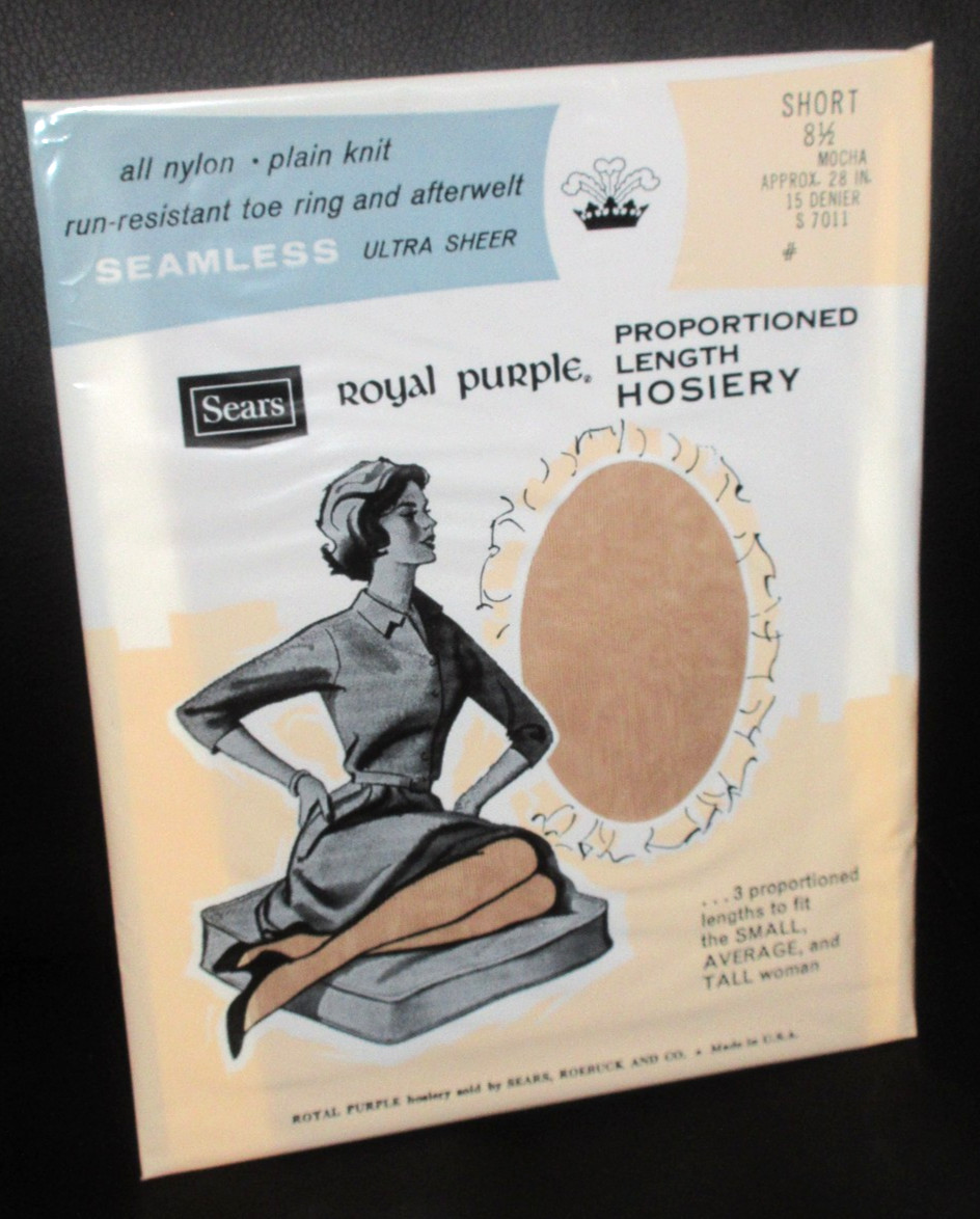 Vintage Royal Purple Hosiery Nylons Size Sears 8.5 Short Mocha NYLON STOCKINGS