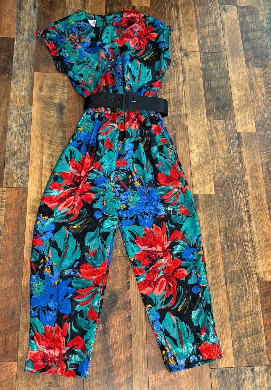 VTG Anthony Sicari 3pc Jacket Jumpsuit Belt Silky Womens 8 Petite Retro Hippie