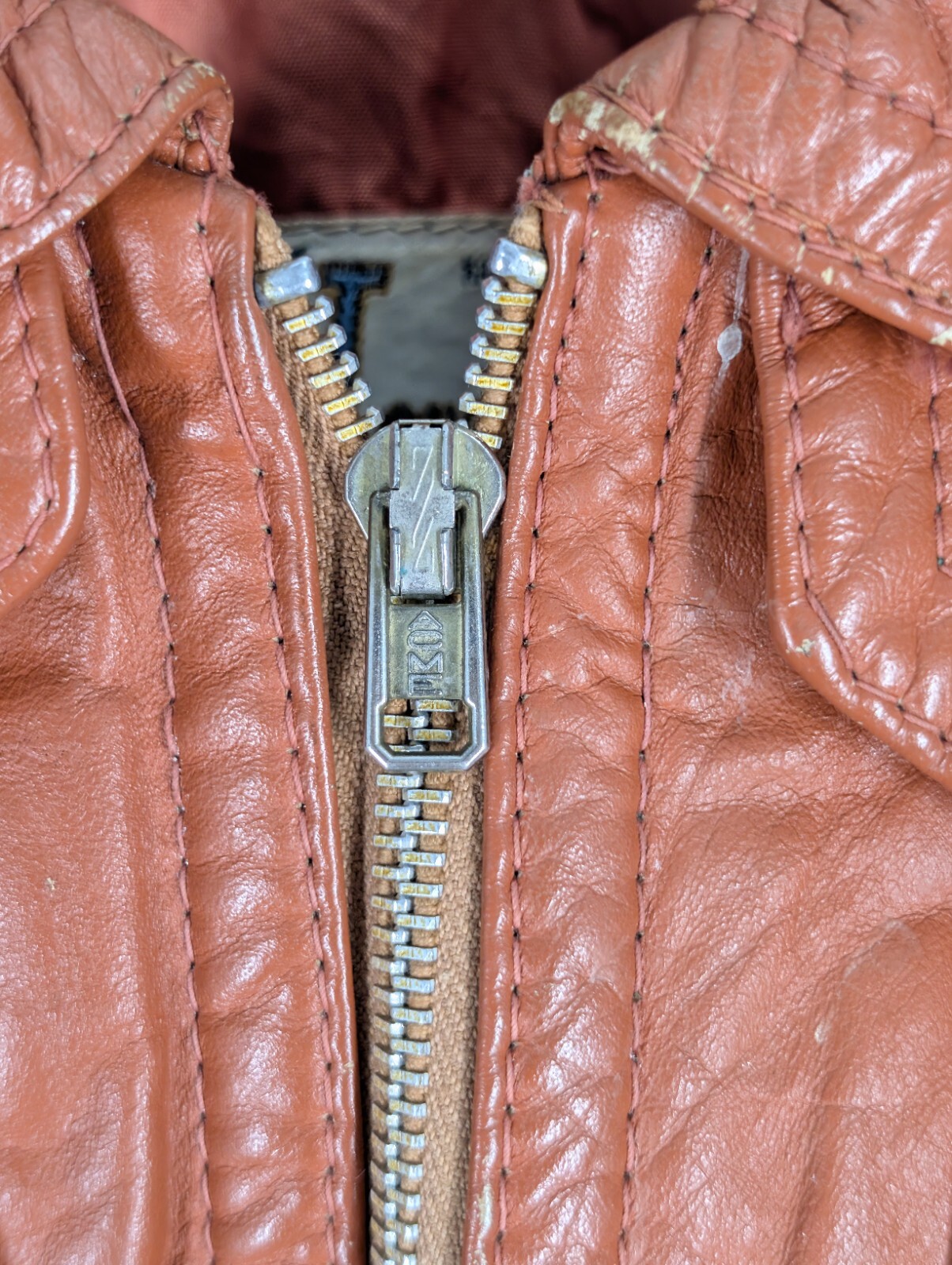 Vintage 70s Mod Leather Avant-garde Clay Brown Artisan Zip Disco Collar HighGear