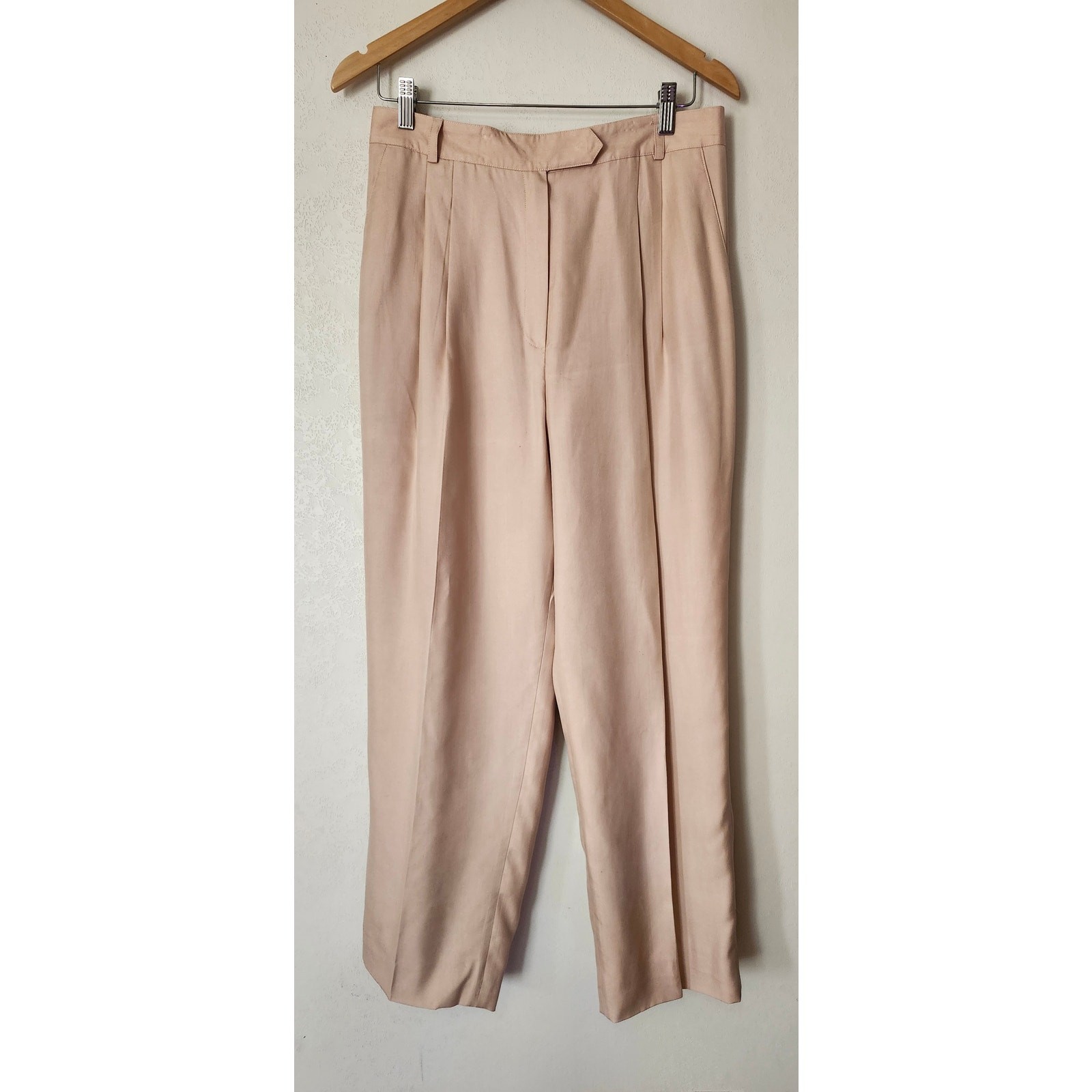 Vintage Starington 100% Silk 2 Pc Blush Pink Set Straight Leg Pants Blouse 10 12