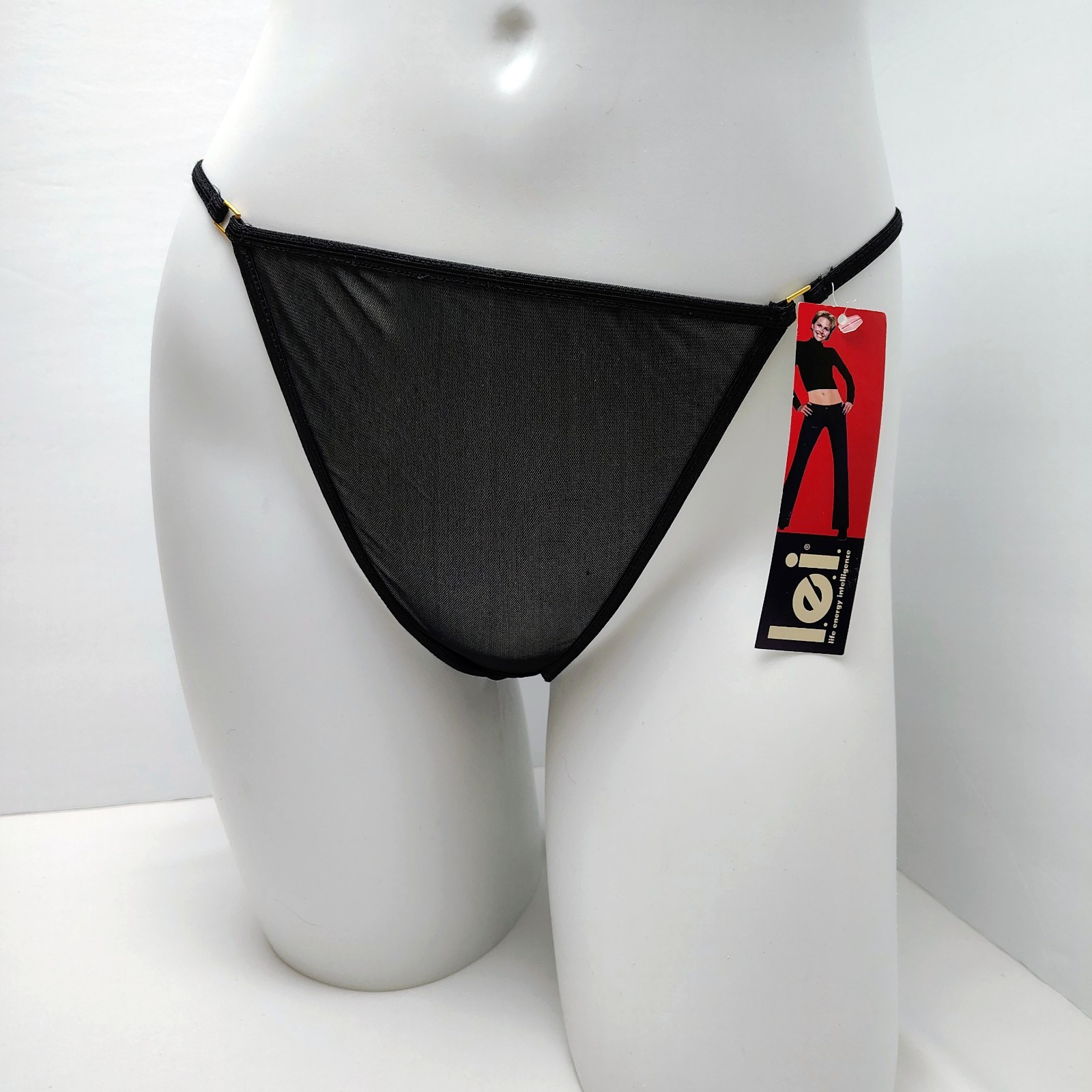 NEW Vintage Y2K Lei Underwear M Black Sheer Mesh String Bikini Panties Panty