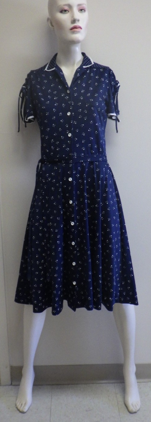 Vintage 70s 80s Boho Blue Shirtdress S Button Up Cap Sleeve Fit Flare Retro