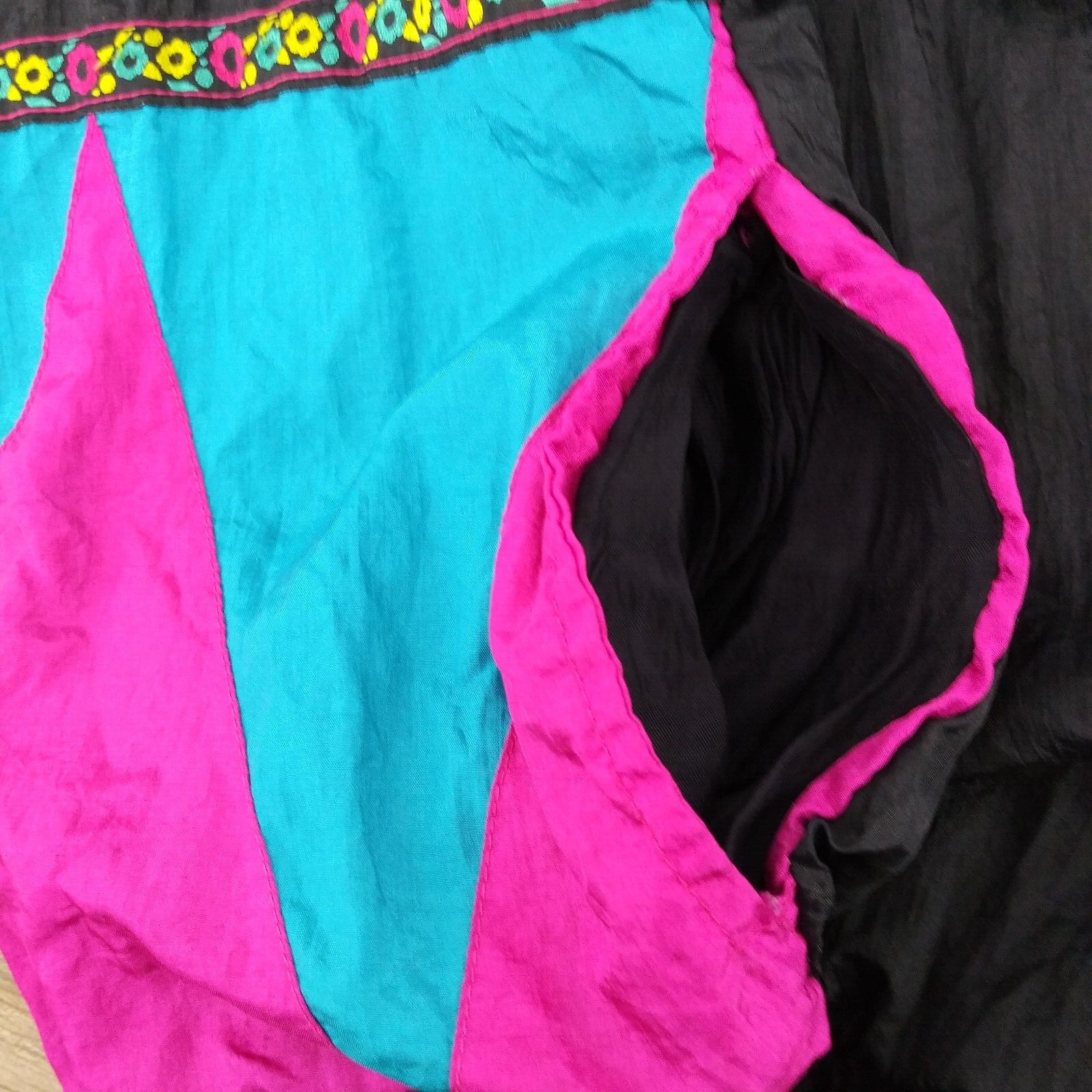 Longstreet Petite Windbreaker Jacket Womens PM Black Pink Teal Zipped Vintage