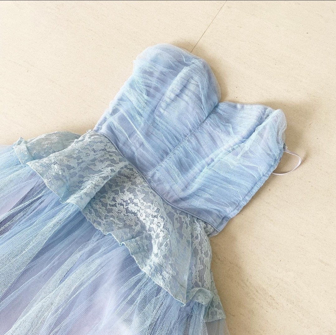 Ice Blue 50’s Prom Dress With Lace Peplum