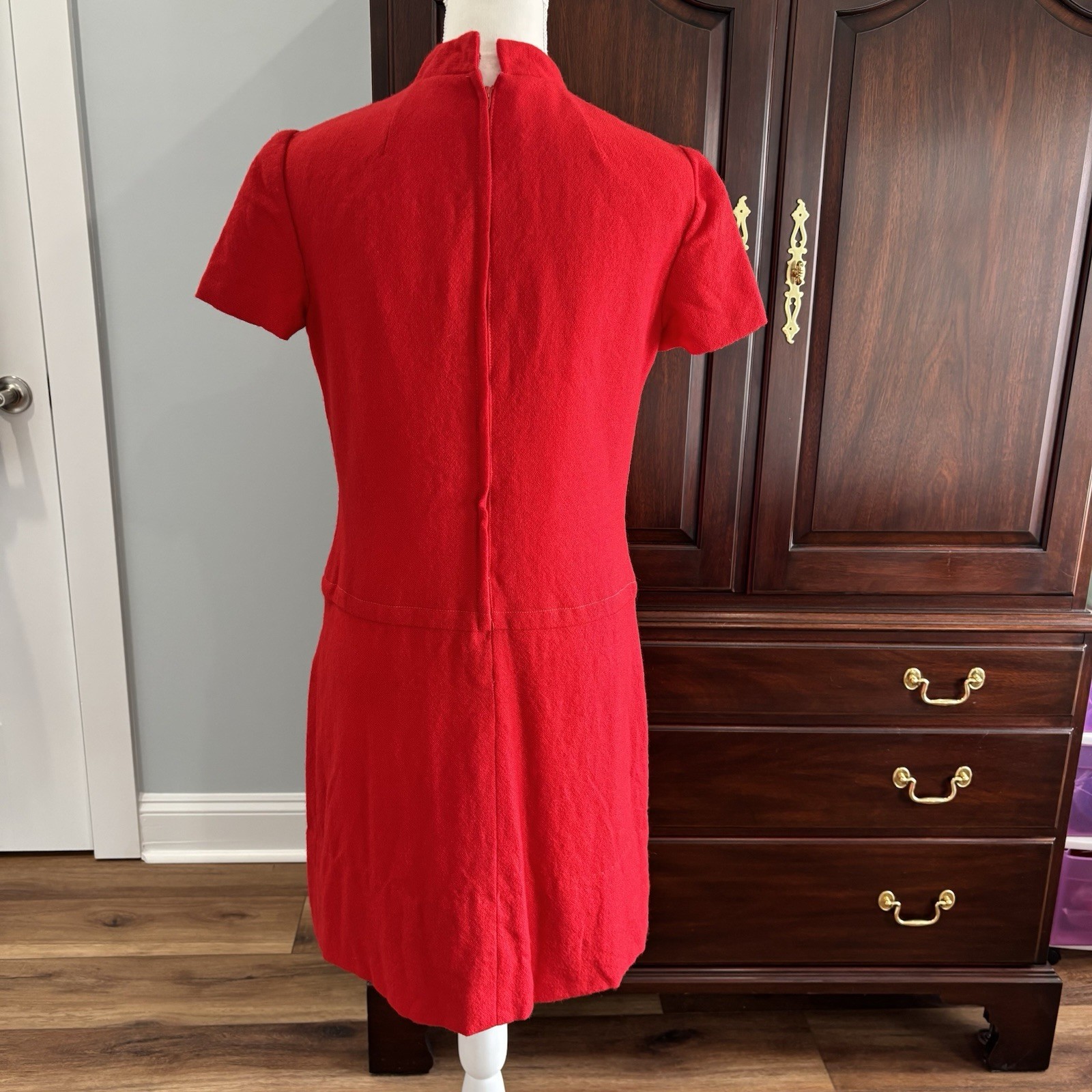 Vintage 1950-60’s Saks Fifth Avenue Red Wool Mod Hand Stitches Dress M READ