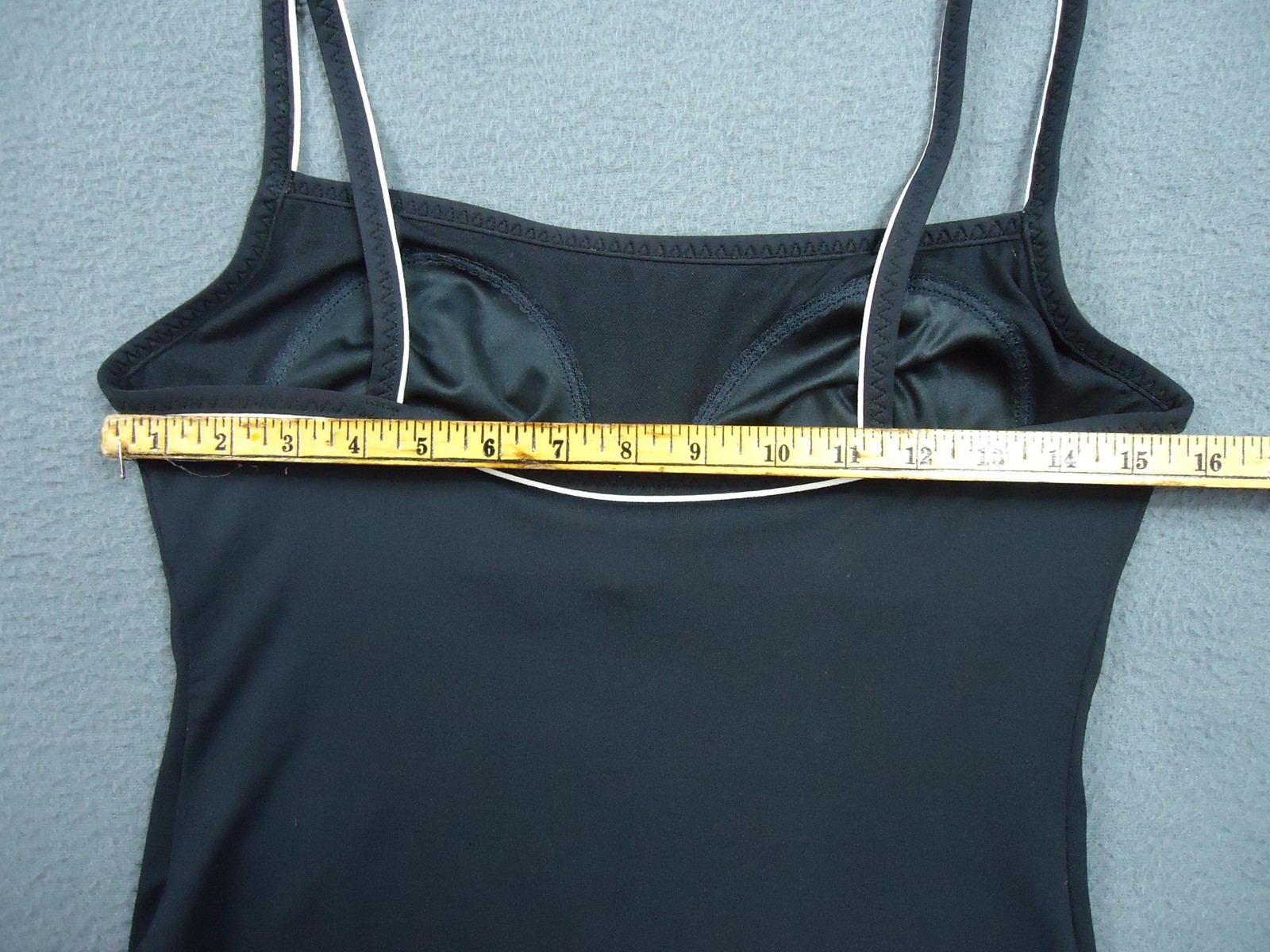 Vintage Ralph Lauren Swimsuit Women 14 Blue White Pony Trim Coastal Nautical 90s