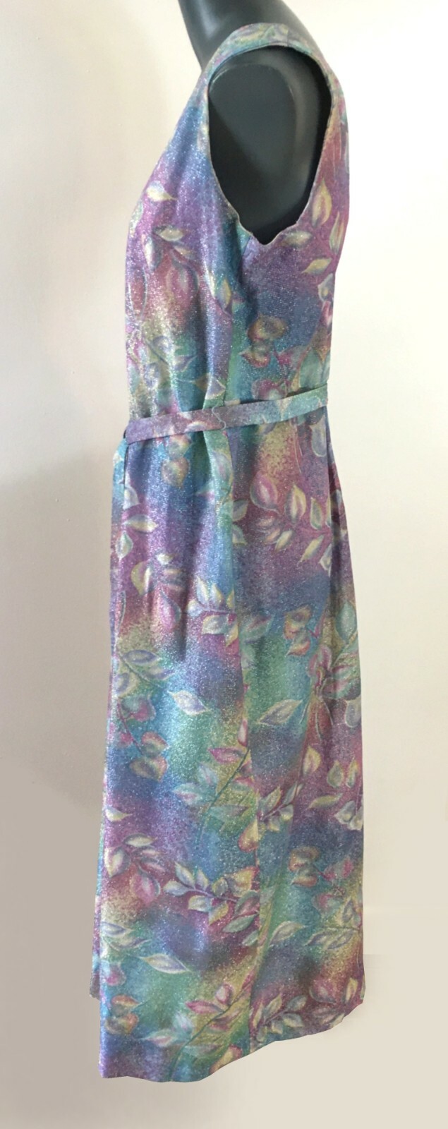 60s Size 16 Bust 38 Lurex Long Dress Jacket Belt VTG Maxi Prom Evening Gown Boho