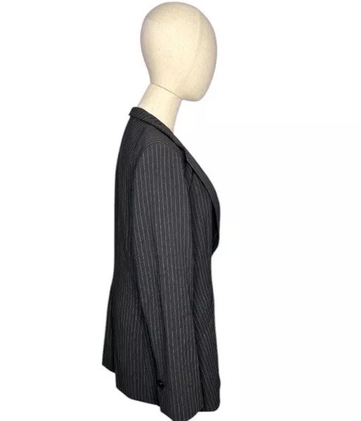 Vintage 90s Armani Collezioni Black White Pinstripe Single Button Blazer Size 12