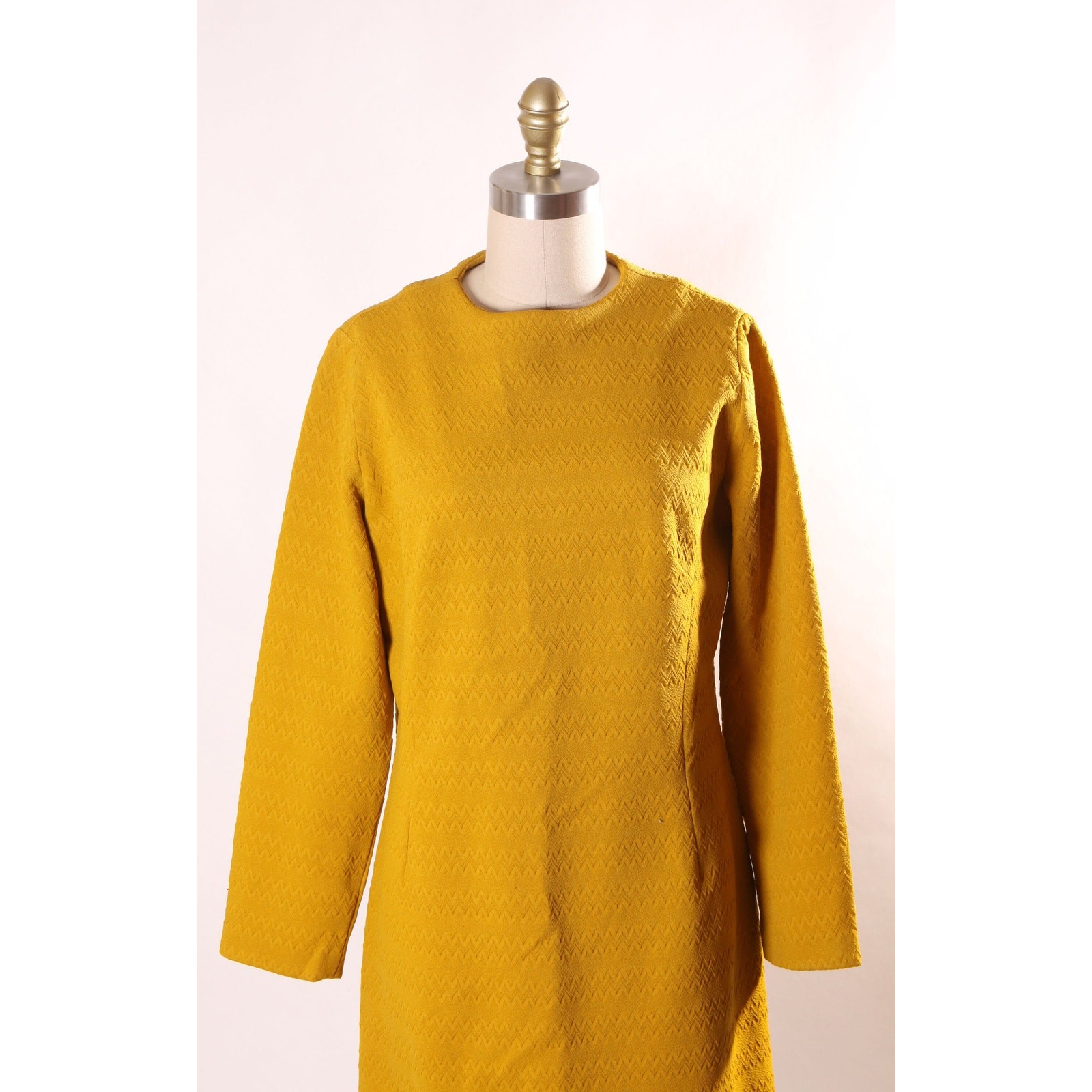 1960s Golden Yellow 3/4 Length Sleeve Polyester Shift Dress