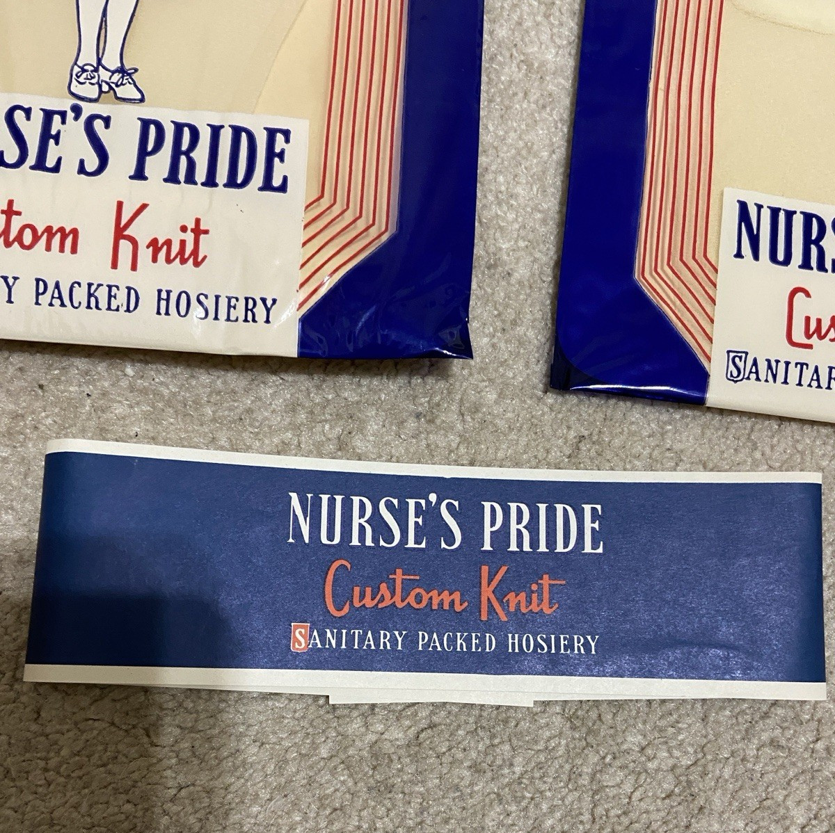 Vntg c1950s Nurse’s Pride Hosiery Cardboard Box w/ 2 Pair Knit Stockings in Pkg
