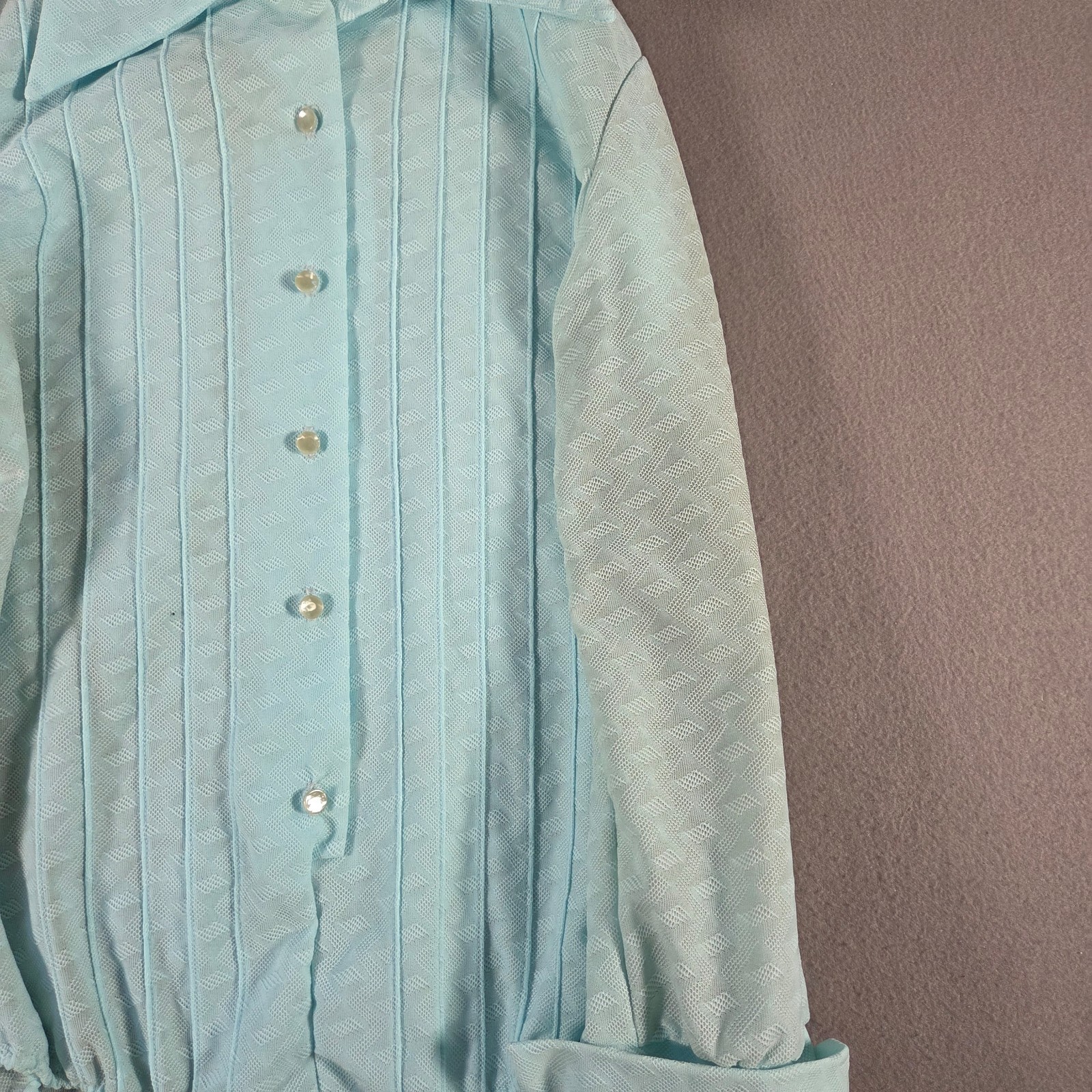 Vintage Aldens Fashions Top Womens Medium Blue Romper Pleated Long Sleeve