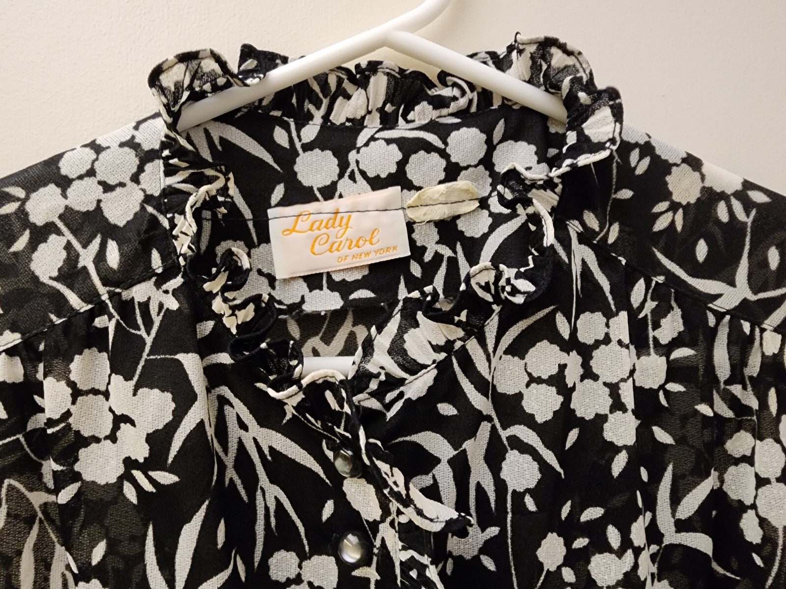 VTG Lady Carol Of New York Sheer Sleeveless Floral Black & White Dress Size 12