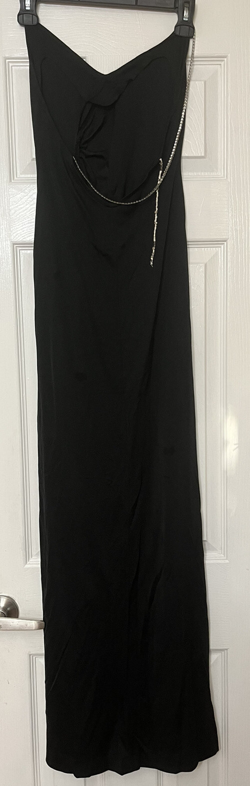 VTG 80s Gown Small Backless Embellished Sleeveless Dress Rhinestone Straps Slit