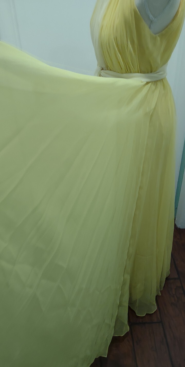 Vintage Kiki Hart NY Two Tone Yellow Chiffon Gown W Trailing Cape Grace Kelly