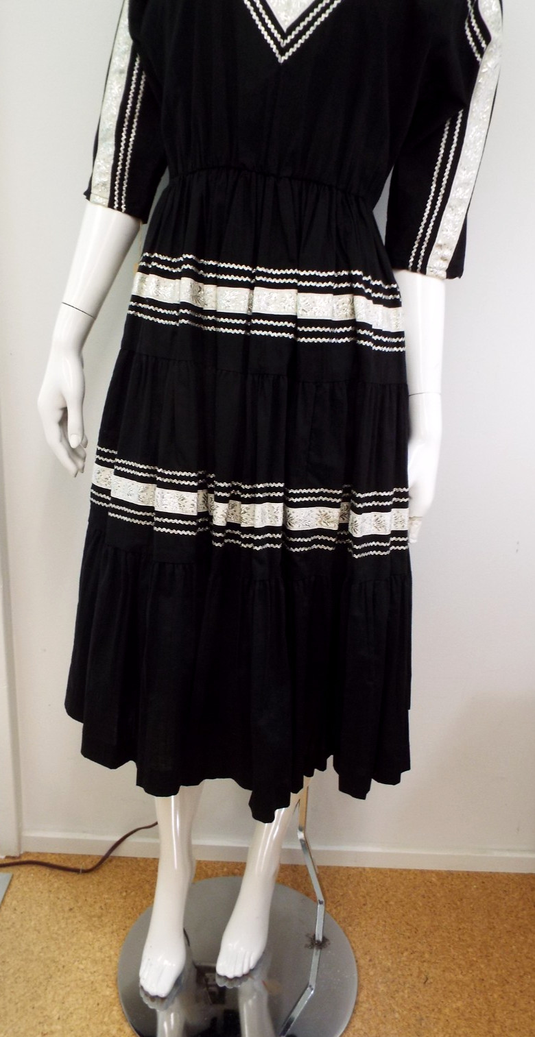 Vintage 1950s Peggy Lee Arizona Black Patio Full Circle Dress NOS Tags Silver 12