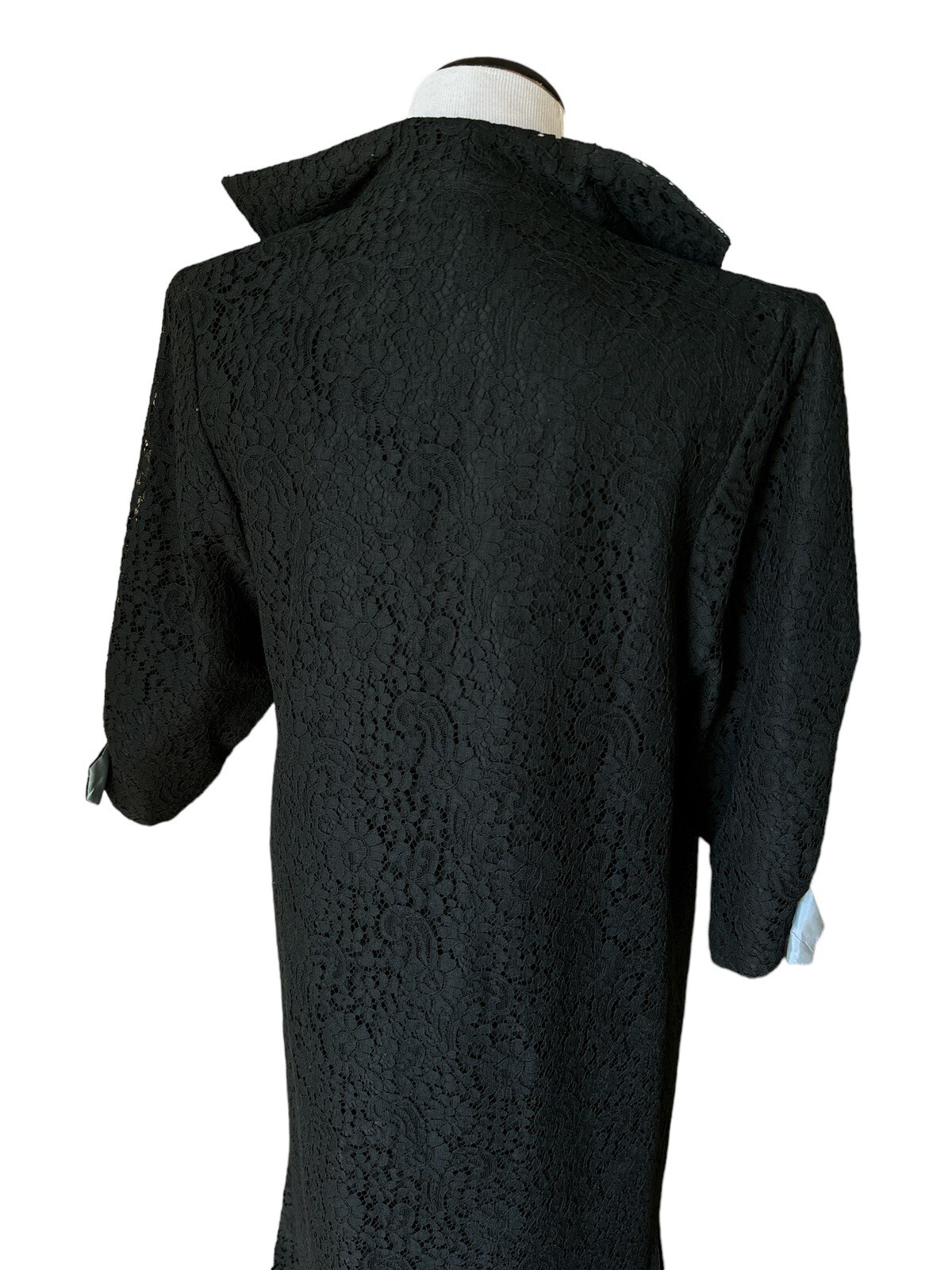 Vtg 50/60’s Two Piece Black Robins Egg Blue Lace Dress Long Coat Sz 4/6 (?) 28”