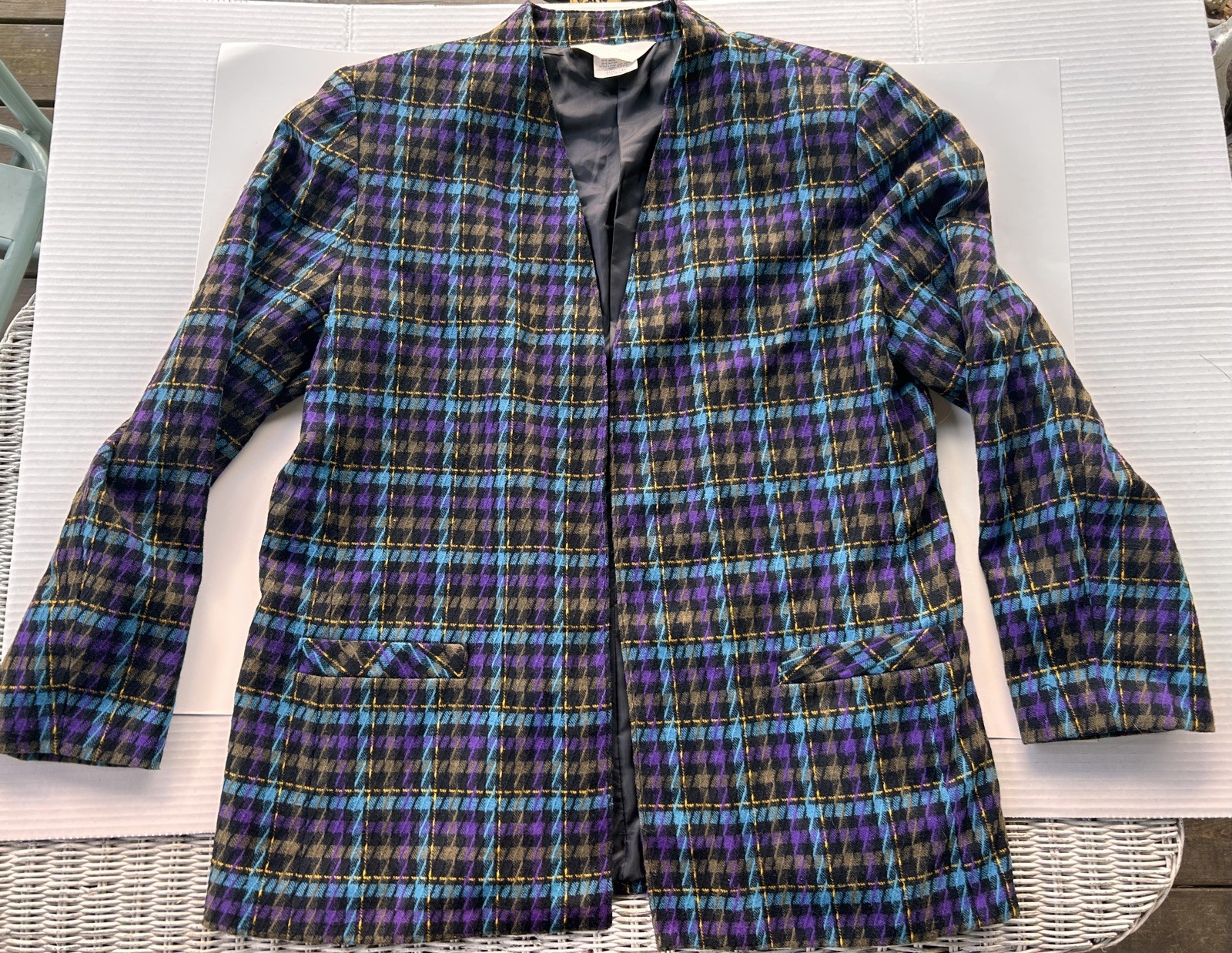 Vtg Jewel Plaid Wool Blend Blazer 16 Large Classic Preppy Suit Jacket Tan Jay