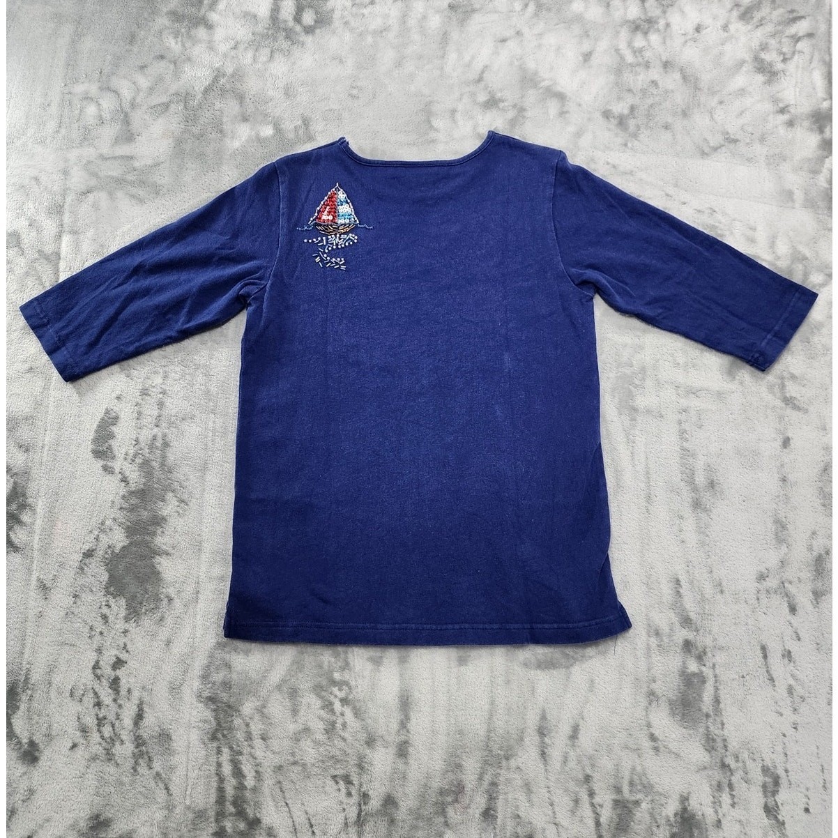 Vintage Quacker Factory Top Womens XS Blue Beaded Sequins Lighthouse Nautical