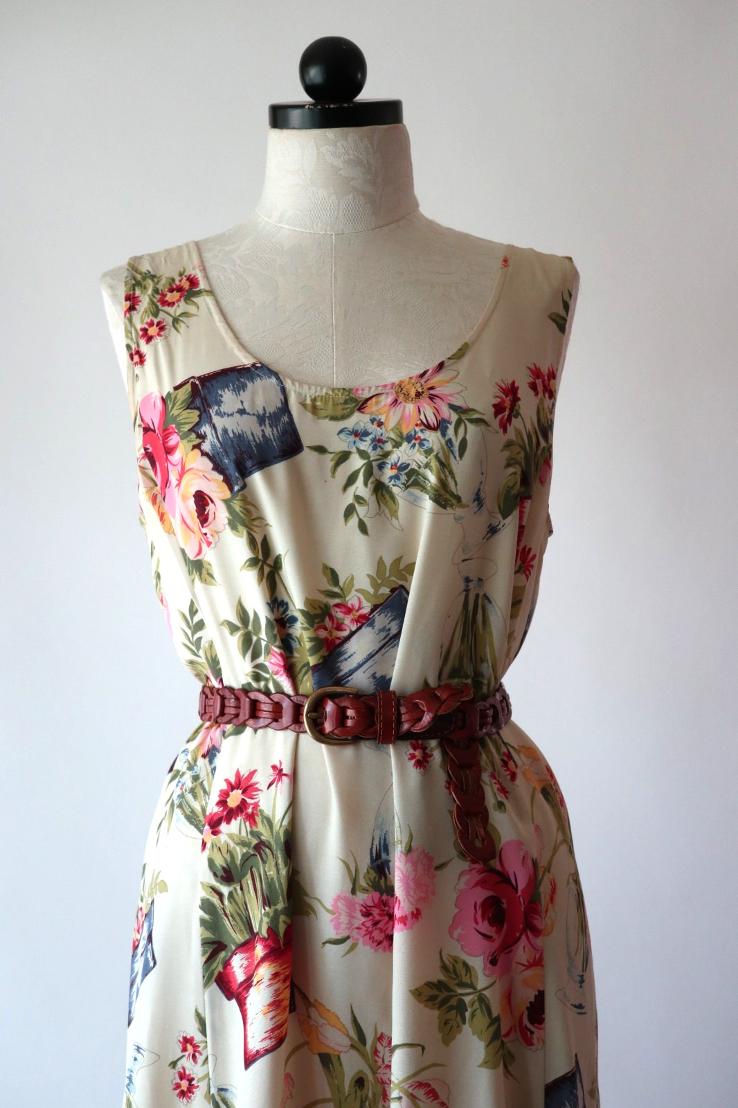 90s Vintage Pastel Garden Plants Pots Sleeveless Long Maxi Sundress Women S M
