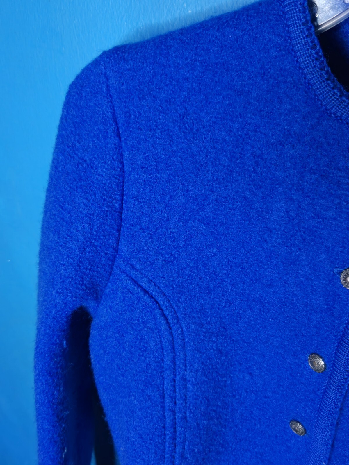 Vintage 70s 80s Gorgeous Carroll Reed Blue Boiled Wool Cardigan Size 8 Hong Kong