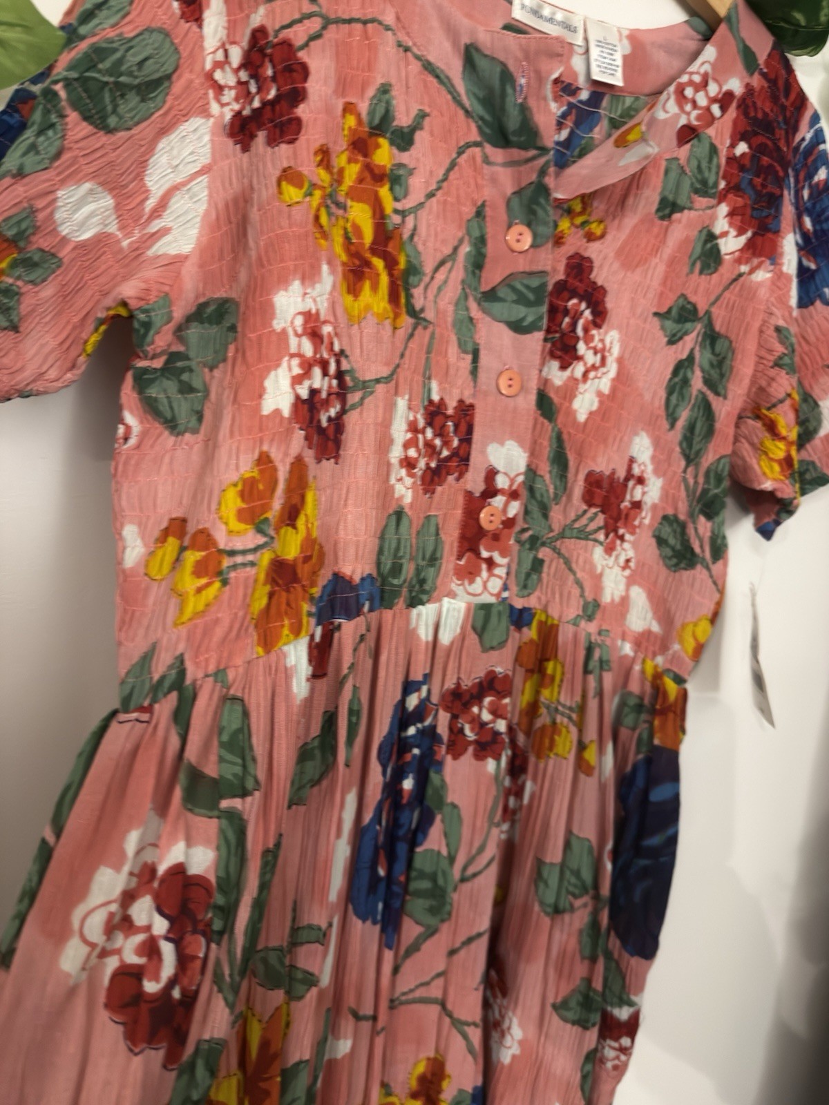 Vintage Pink floral dress midi Dress 100% cotton Cottagecore Large