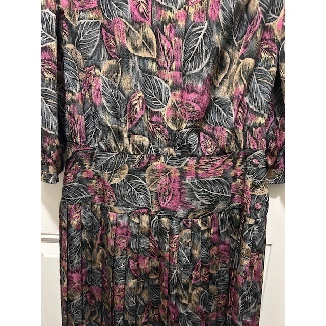 Vintage Alexis Fashions Pink Black Drop Waist Pleated Midi Dress 80s Size Small