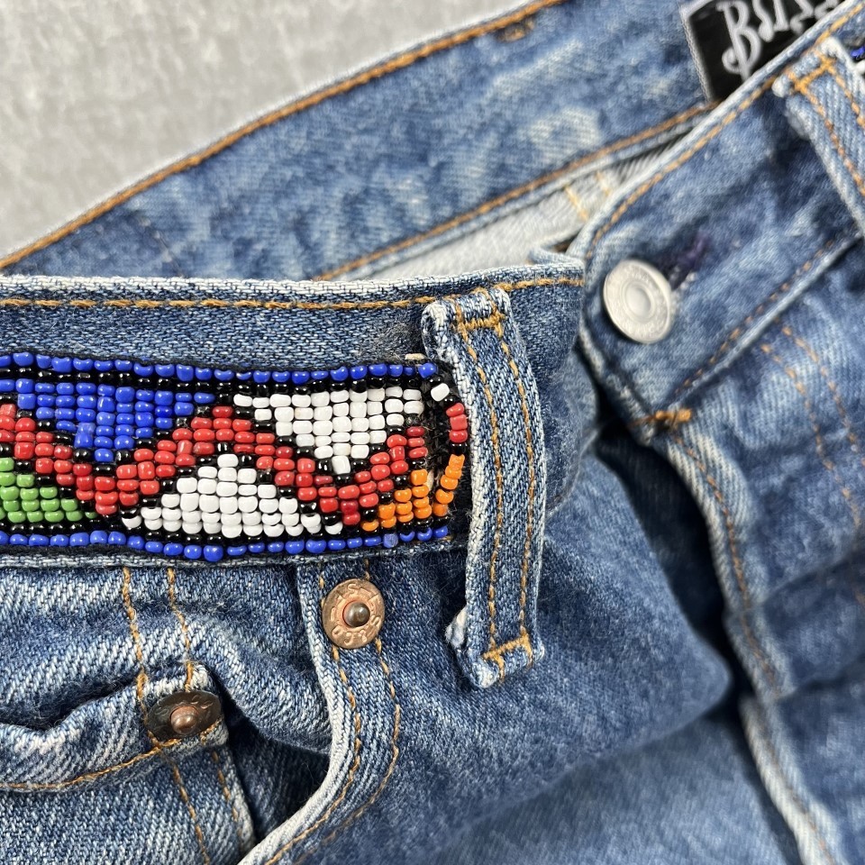 VTG 90’s BUZZ 18 BEADED LEVI’S 501 Jeans Sz 10 Tribal Boho Cropped Length UNIQUE