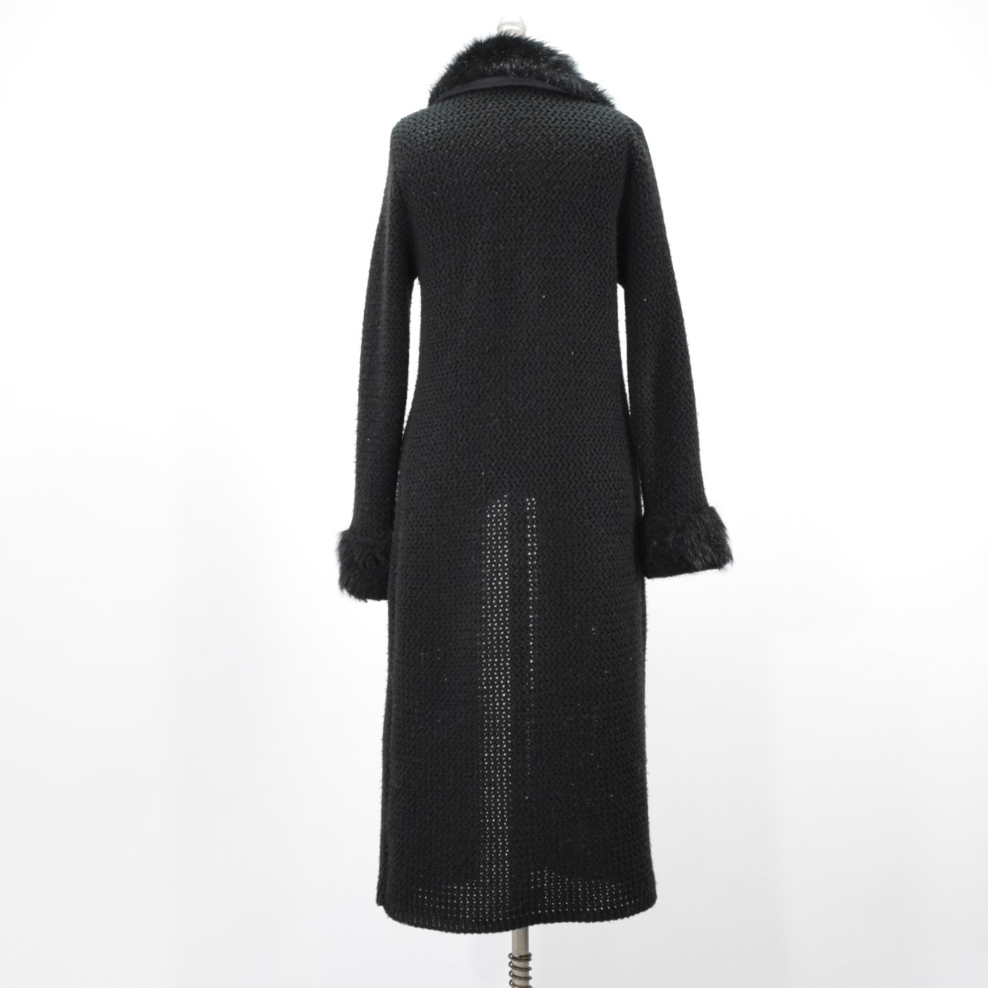 Vintage 90s Y2k Sweater Duster Faux-Fur Trim Midi Cardi Coat Knit Jacket