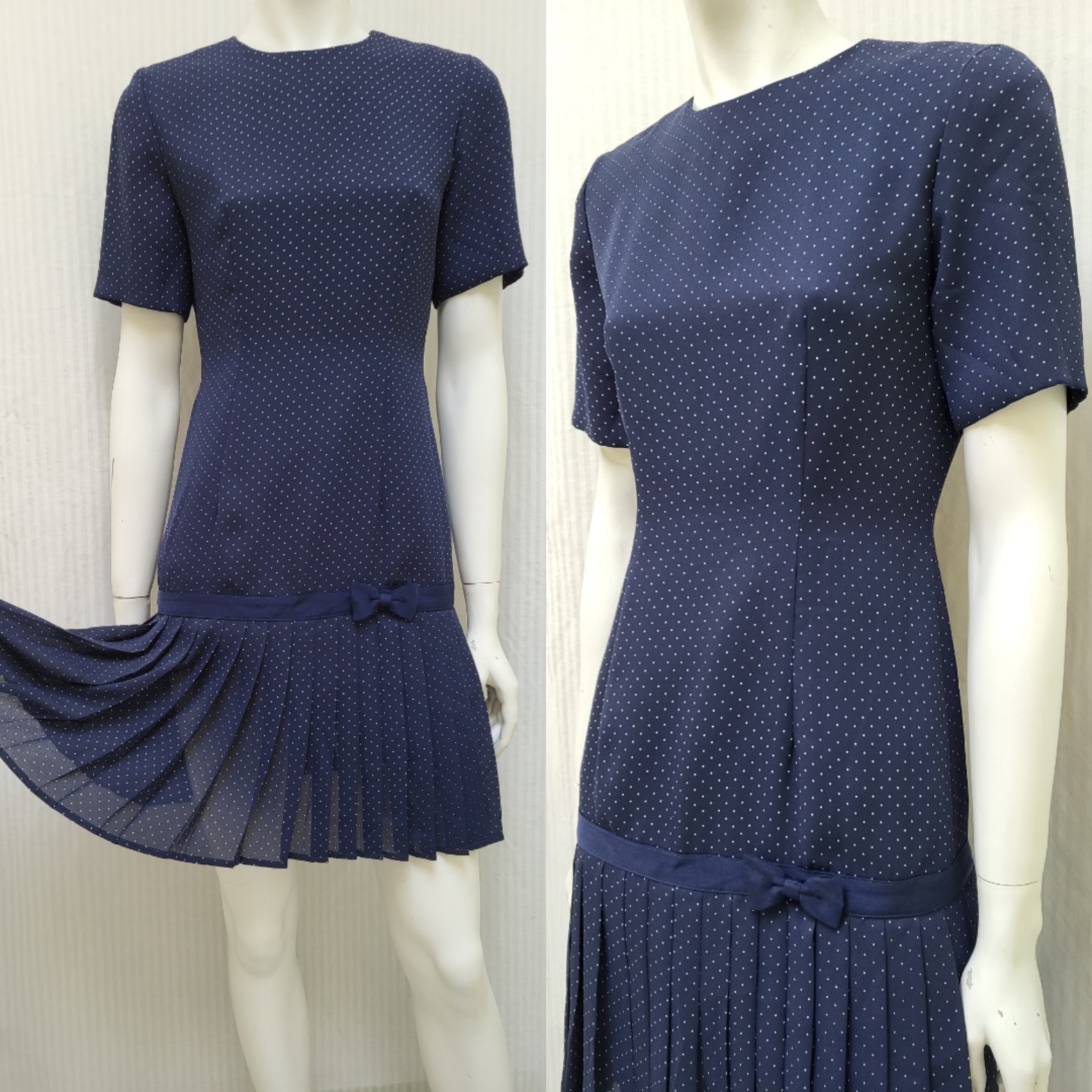 Vintage KATHRYN CONOVER Talbots Blue Polka Dot Drop Waist Pleated DRESS – Size 2