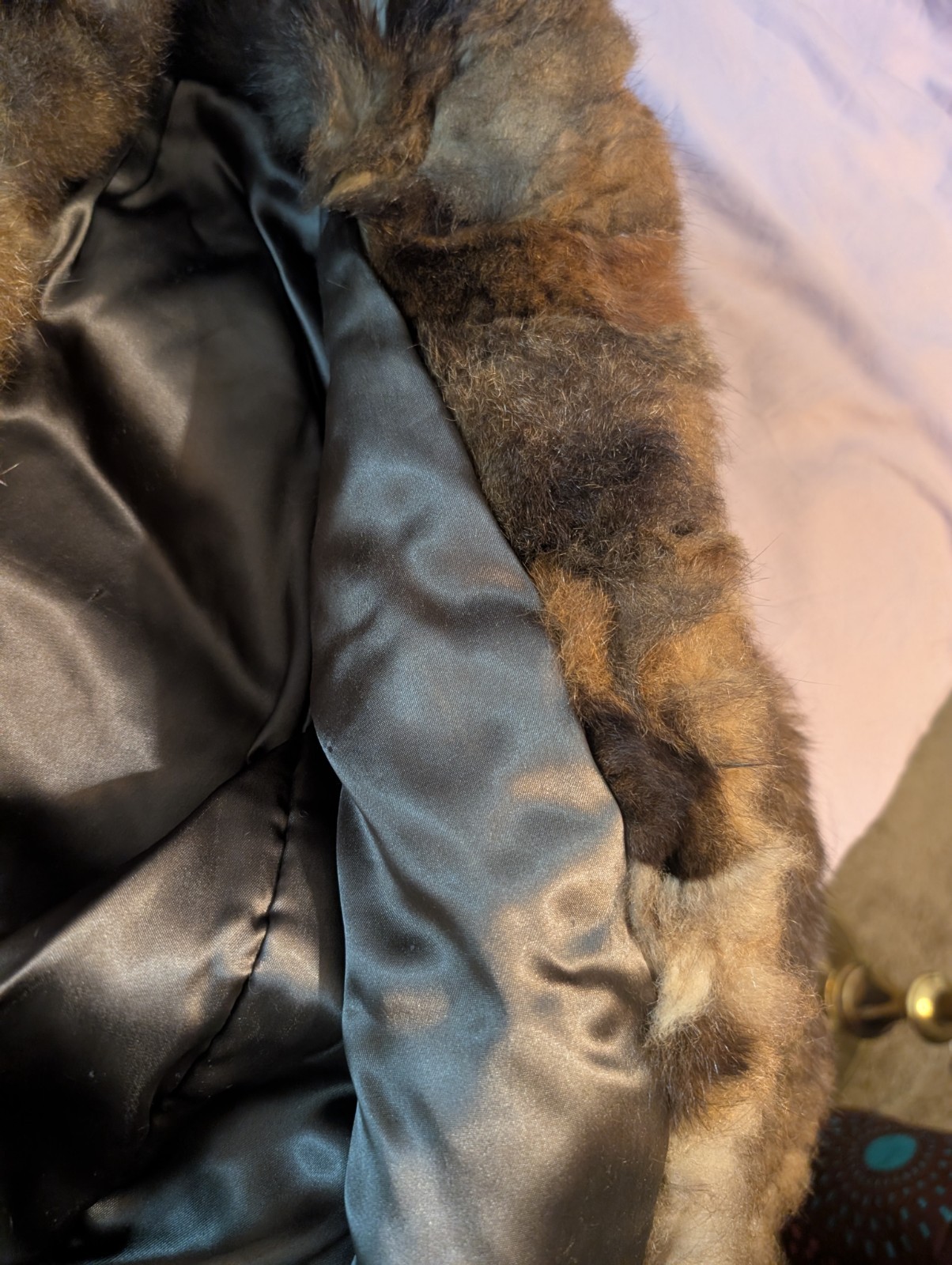Extra Small Brown Genuine Fur Coat Jacket with Satin Lining, Tie Closure