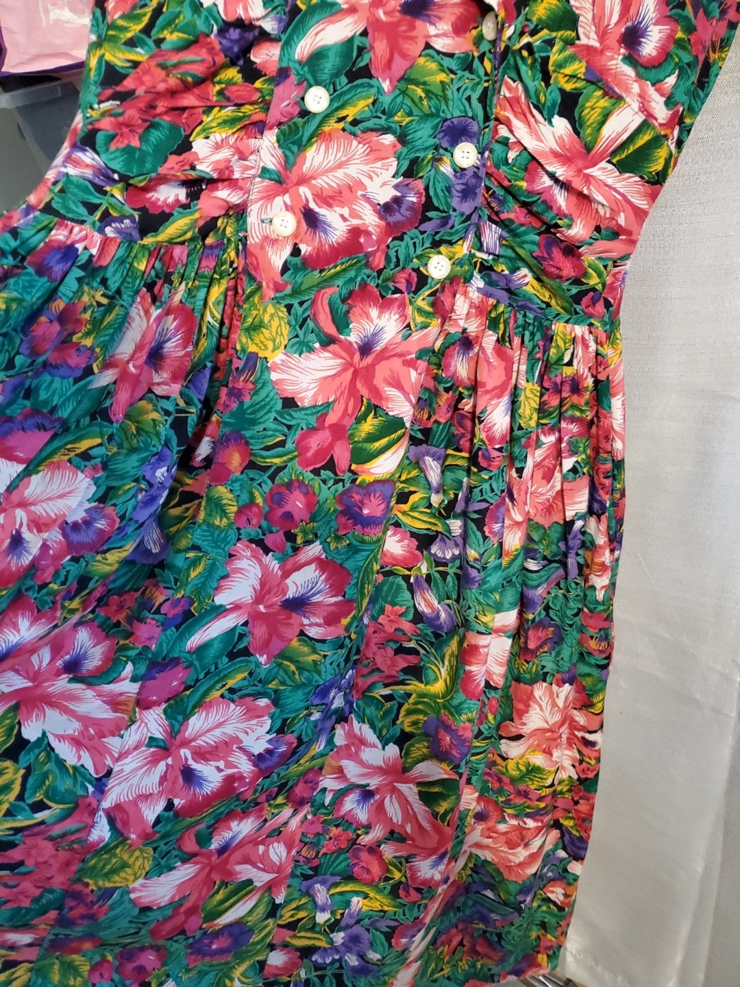 Vintage 80s Sz 9 Cottagecore Floral Puff Sleeve Victorian Tea Dress