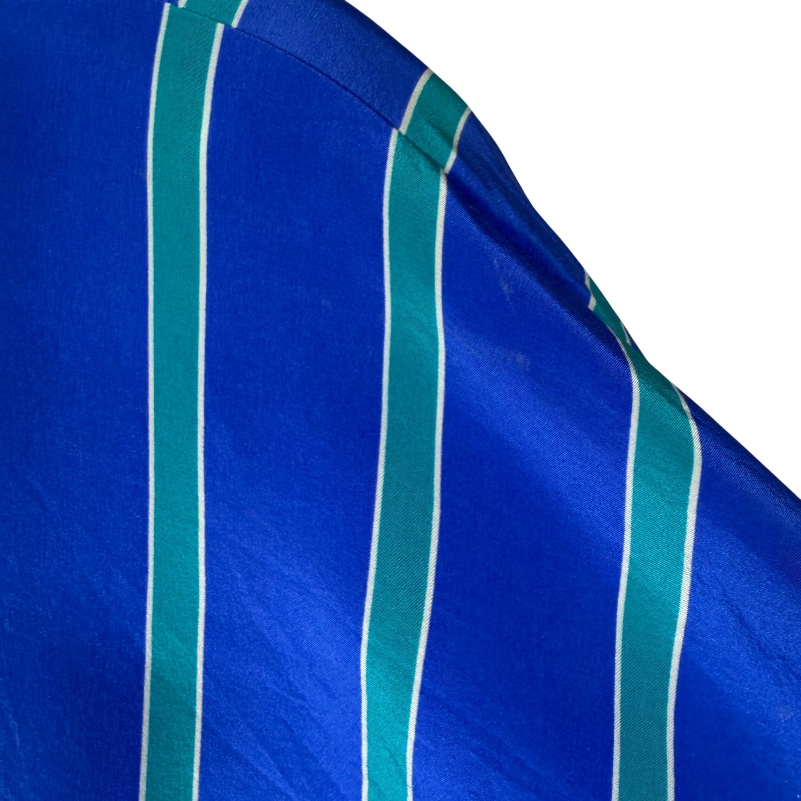 Vintage Silk Studio 100% Silk Striped Dress Blue Green Midi Size 14 Korea