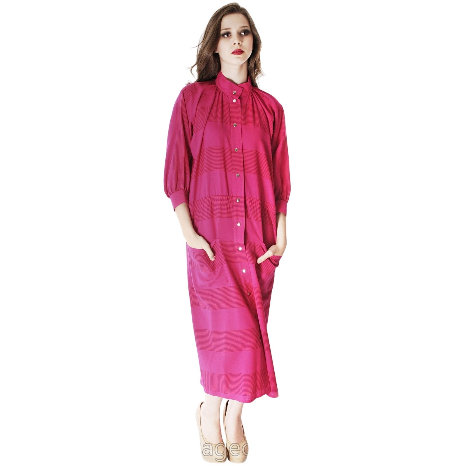 VTG 70s Vuokko Finland Fuchsia Wool Voile Coat Dress Nurmesniemi Marimekko Era