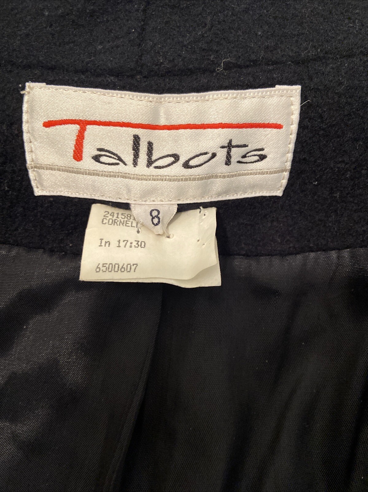 VTG TALBOTS Women’s Glam Long Black Coat Faux Fur Collar & Cuffs Pockets Lined 8