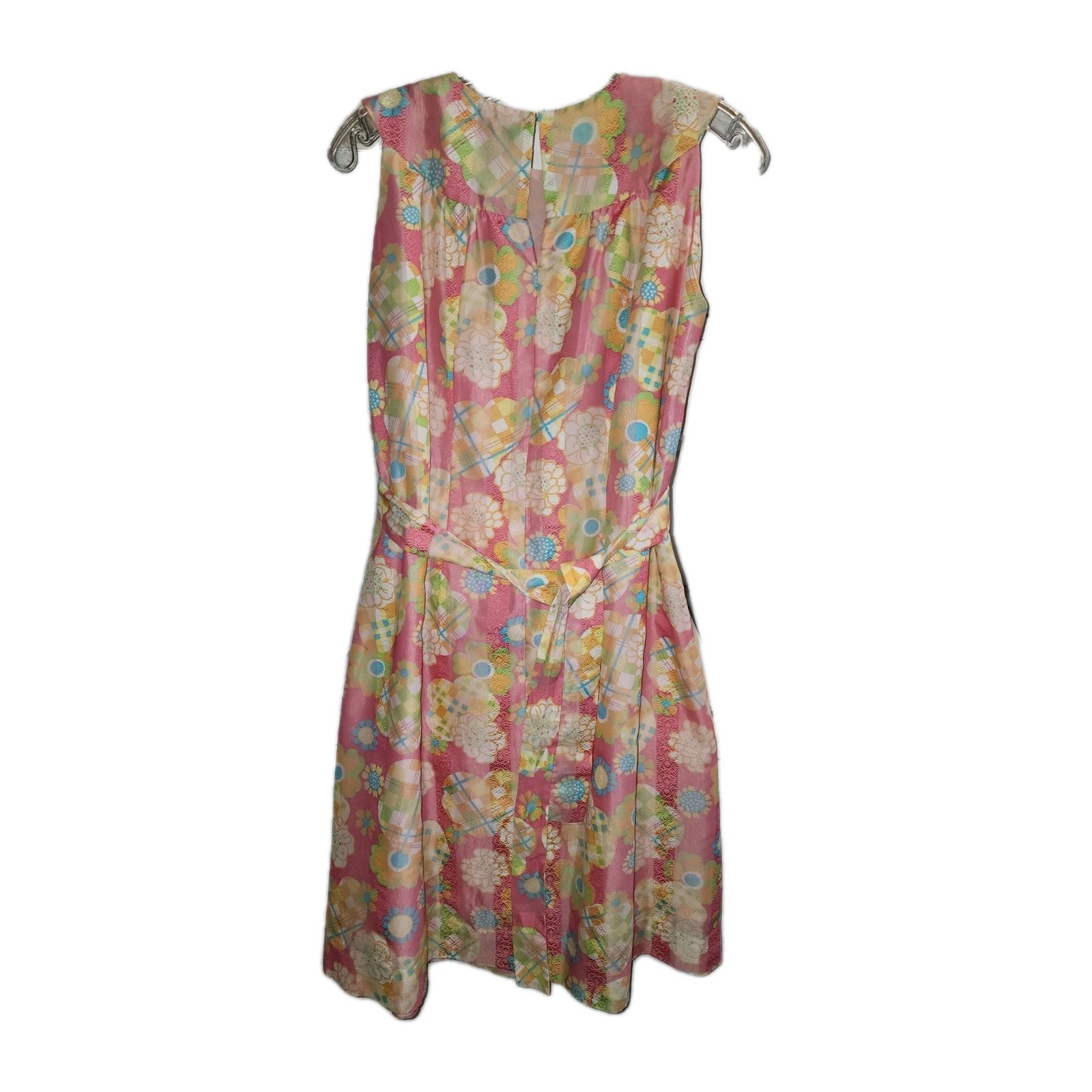 Vtg 1960’s Handmade Bright Groovy Color Floral Dress Pink Floral Flowered Hippie