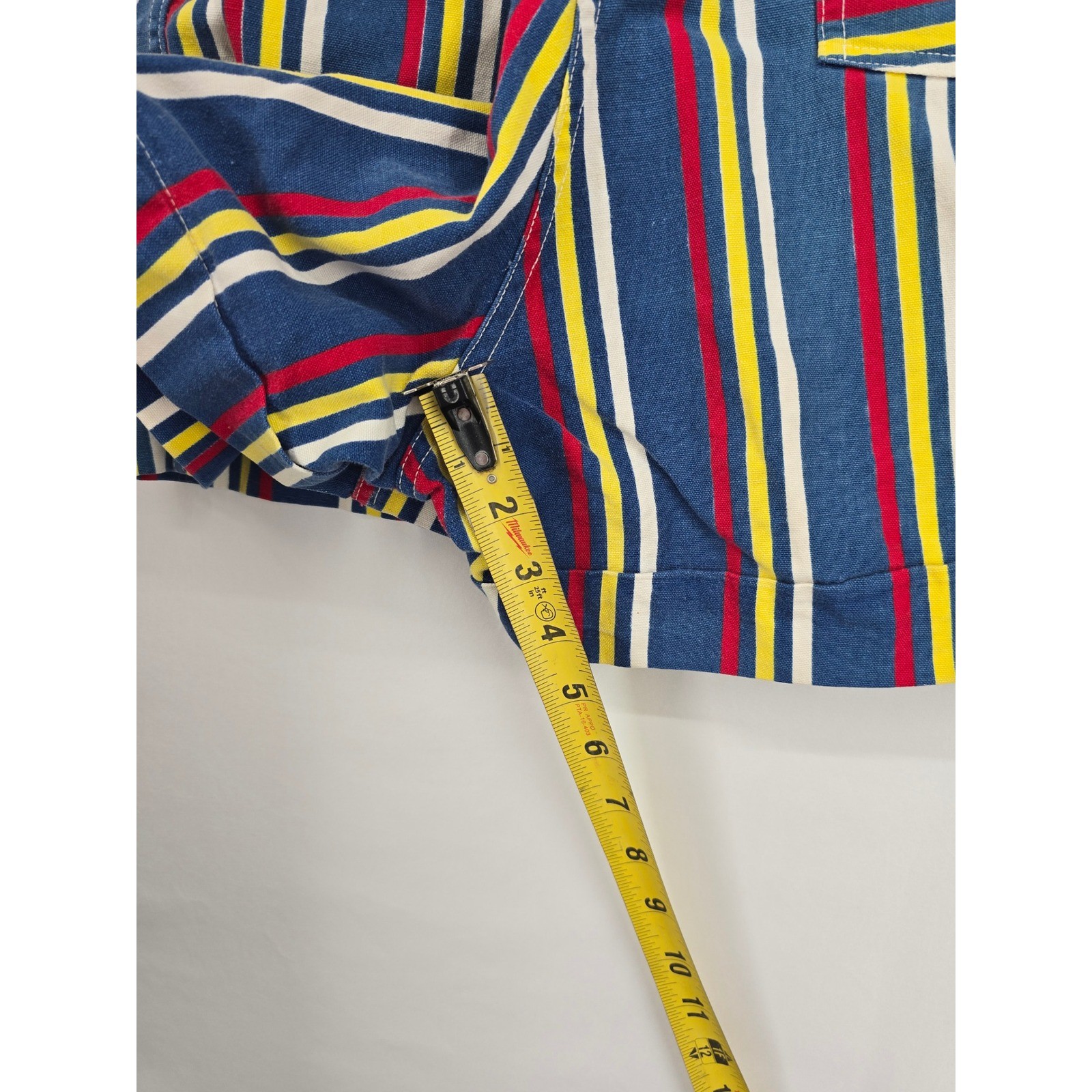 Vintage High Waisted Striped Shorts Blue Red Yellow White Retro Cuffed Canvas S