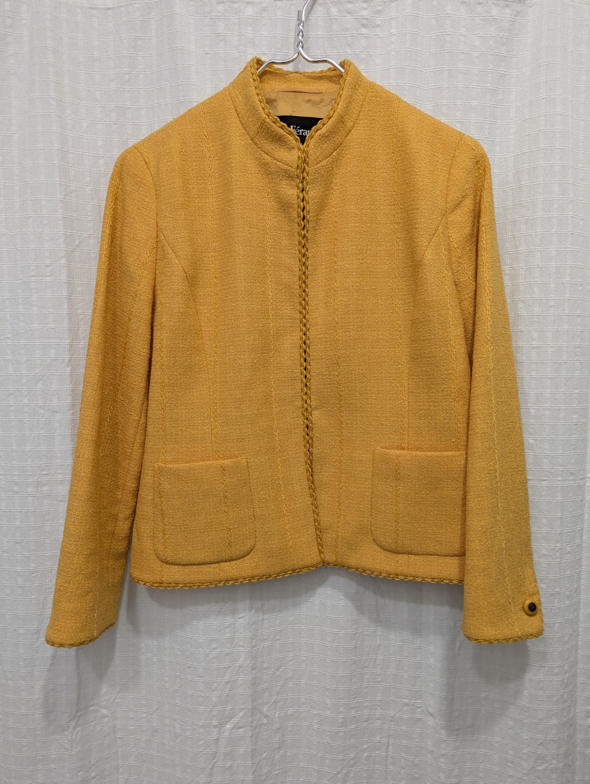Vintage Loius Feraud Paris Marigold Yellow Wool Tweed Blazer Mandarin Collar M/L