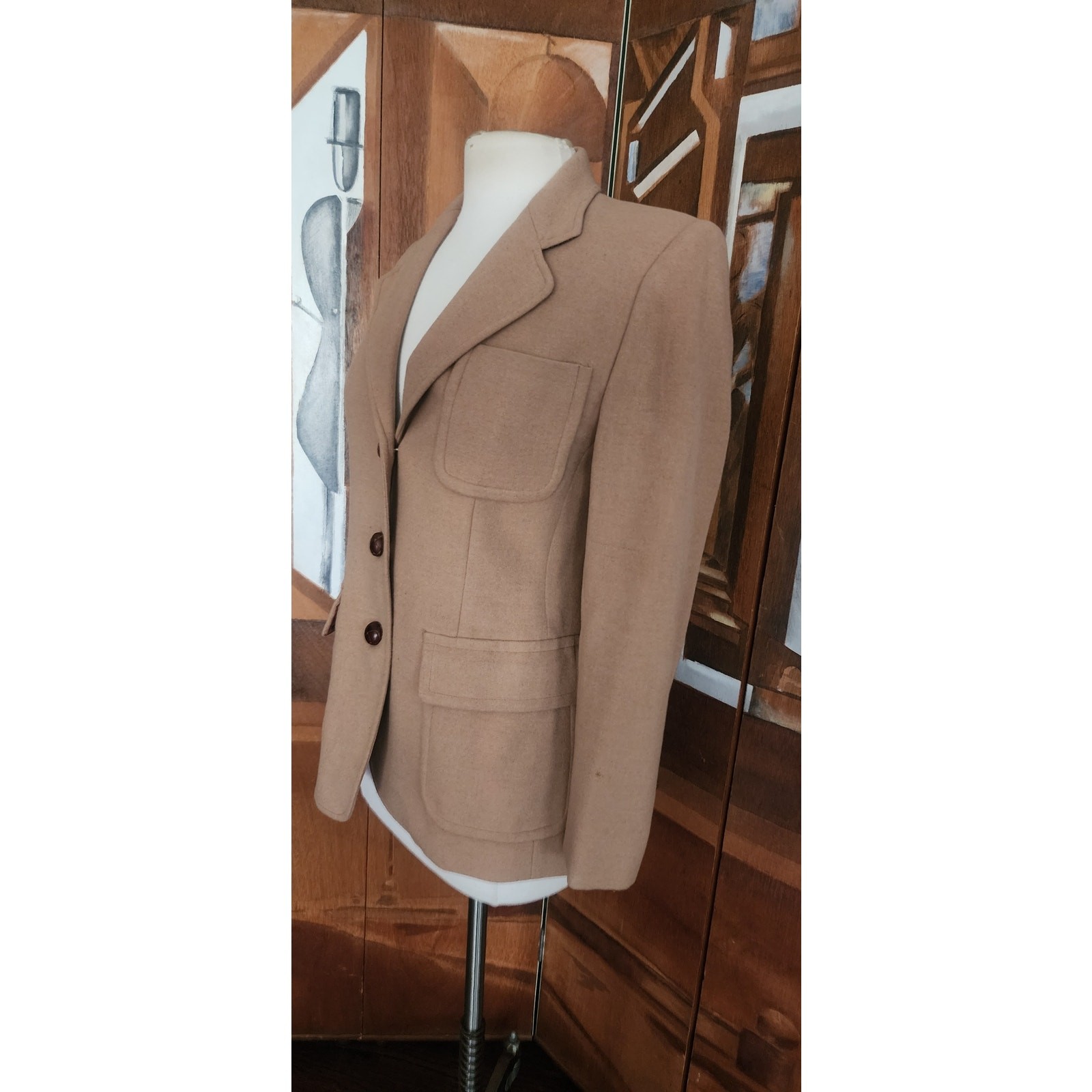 VTG 1990s Lauren Ralph Lauren Camel Wool Blazer Beige Riding Jacket Saipan 2P